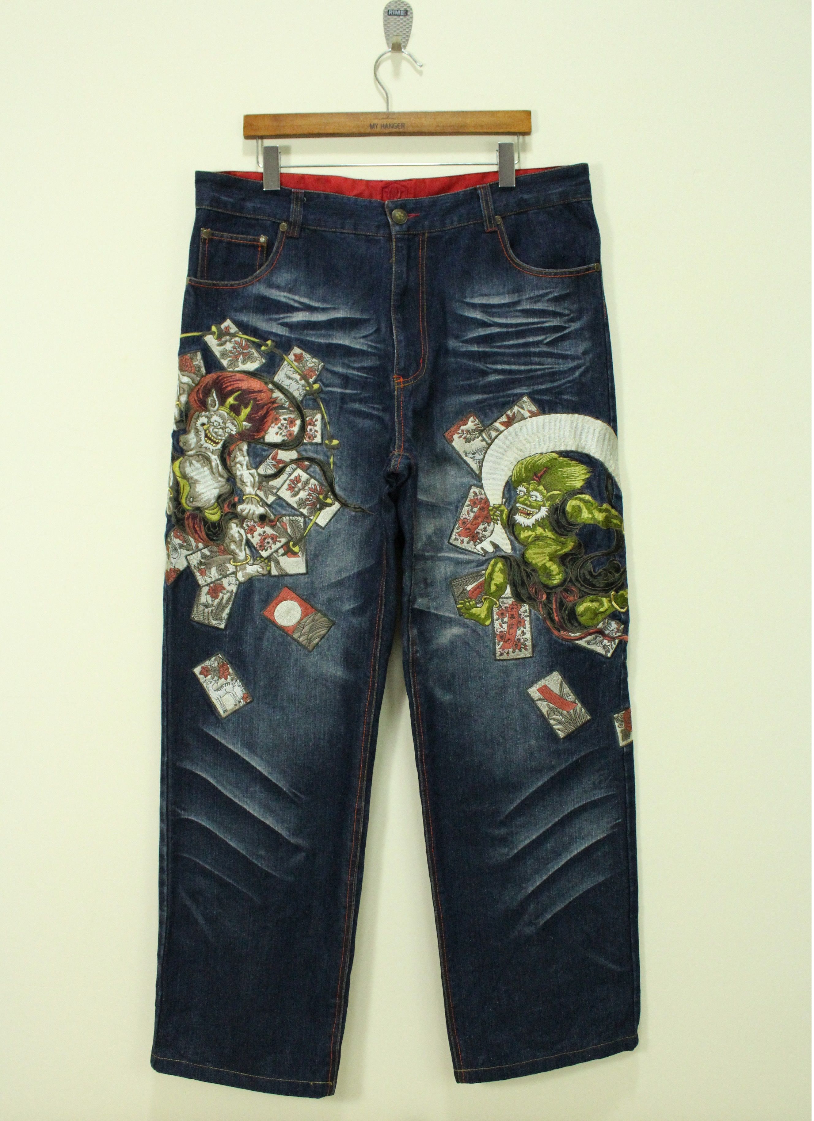 JAPAN DEVILS Denim Embroidered Japanese Tradition Pants