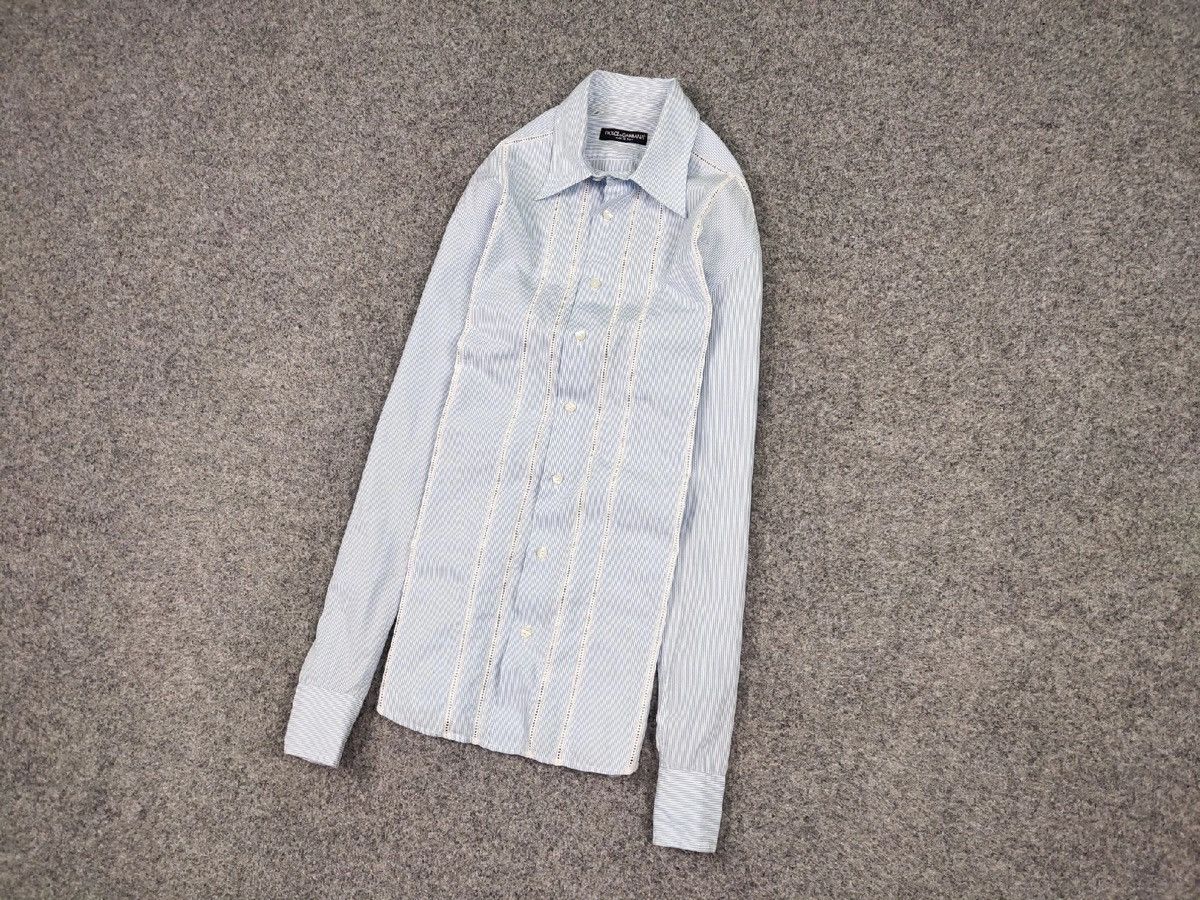 Dolce & Gabbana Dolce & Gabbana Vintage perforated Shirt Striped Button Up Size US L / EU 52-54 / 3 - 3 Thumbnail