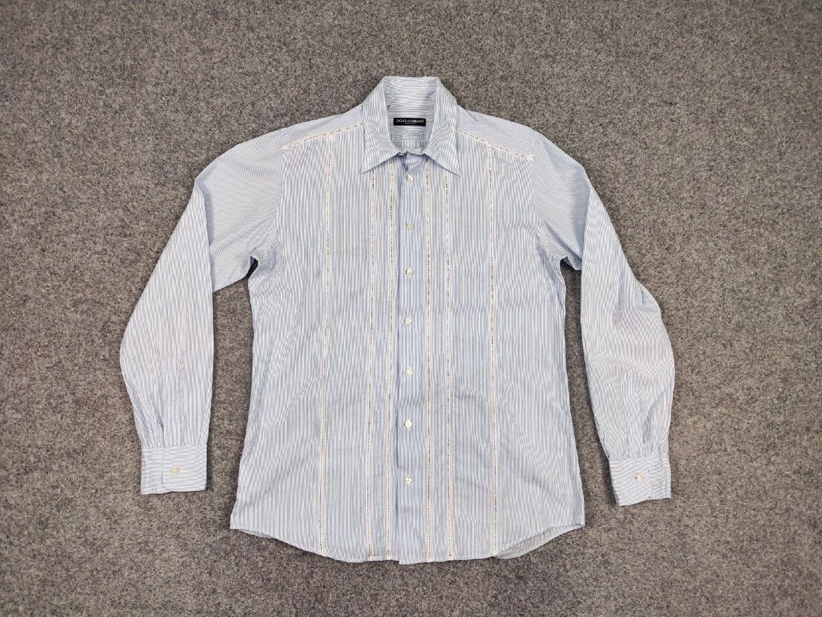 Dolce & Gabbana Dolce & Gabbana Vintage perforated Shirt Striped Button Up Size US L / EU 52-54 / 3 - 15 Thumbnail