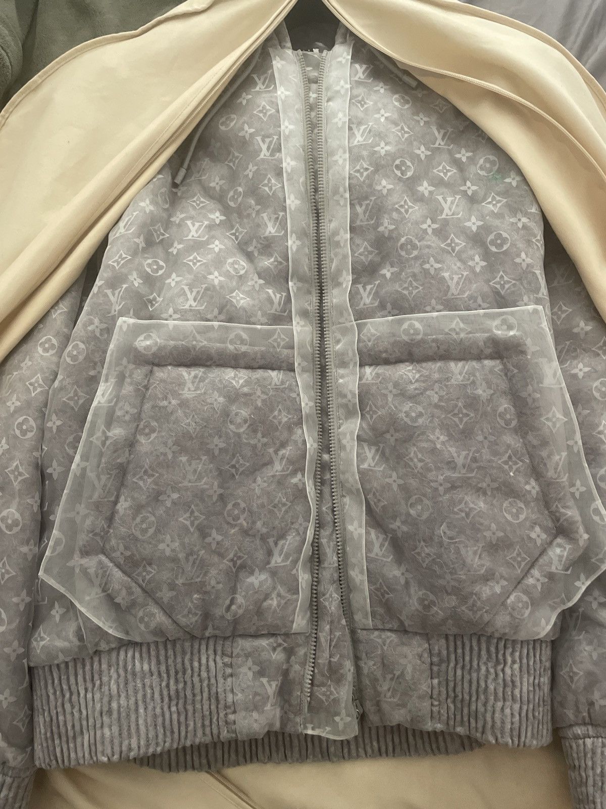 Shop Louis Vuitton Monogram organza padded blouson by KICKSSTORE