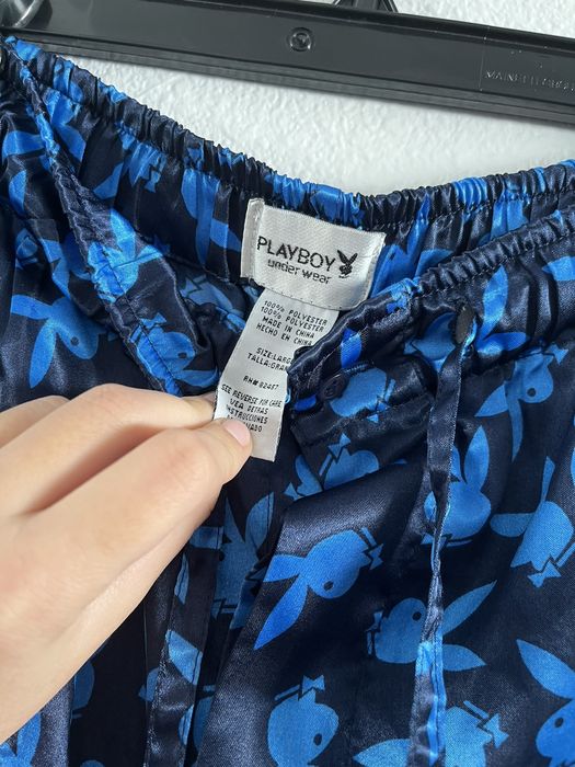 Playboy blue silky playboy bunny pajama pants Grailed