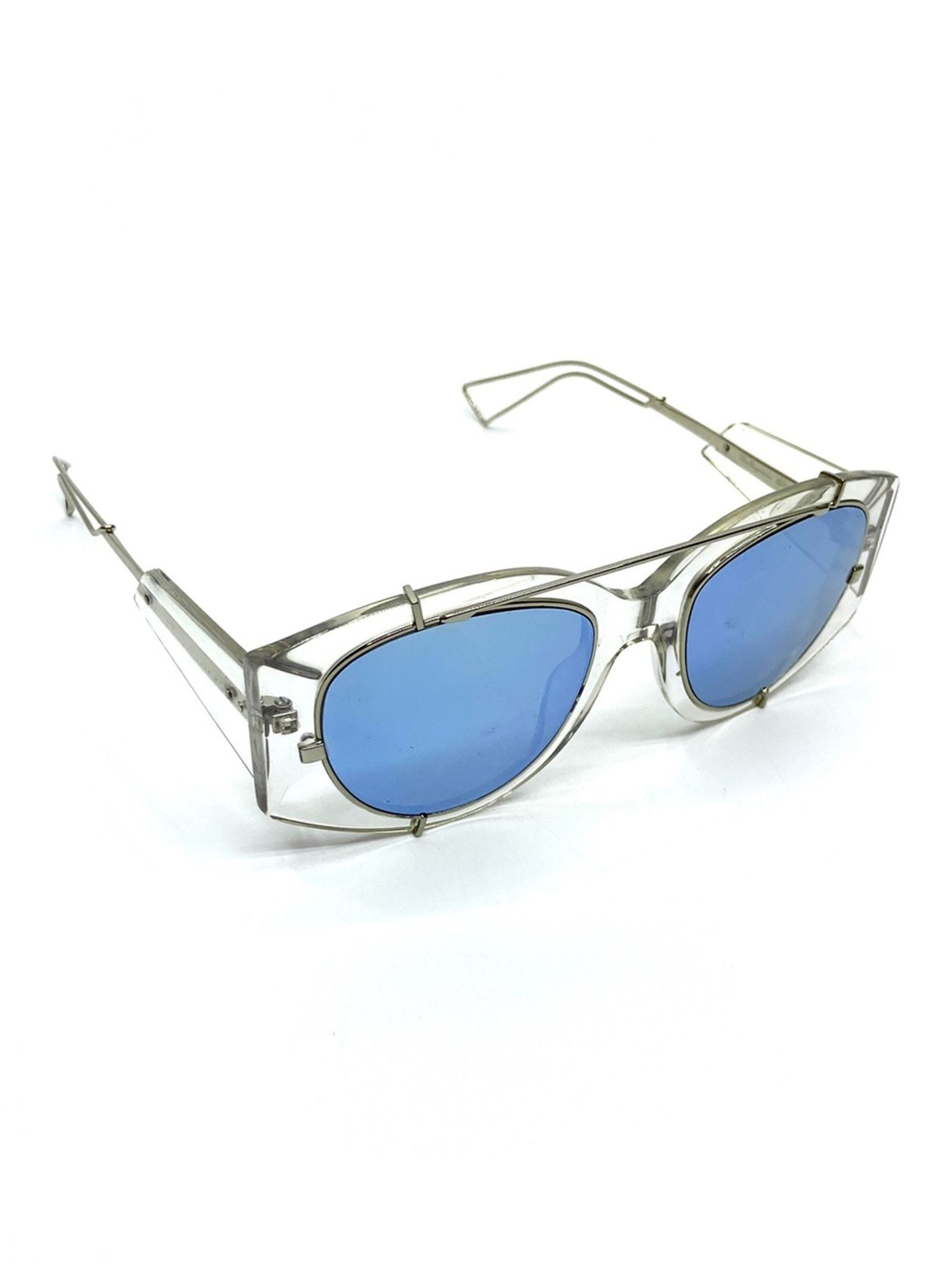 Pre-owned Dior Mirrored Blue Crystal Mask Sunglasses In Crystal Blue