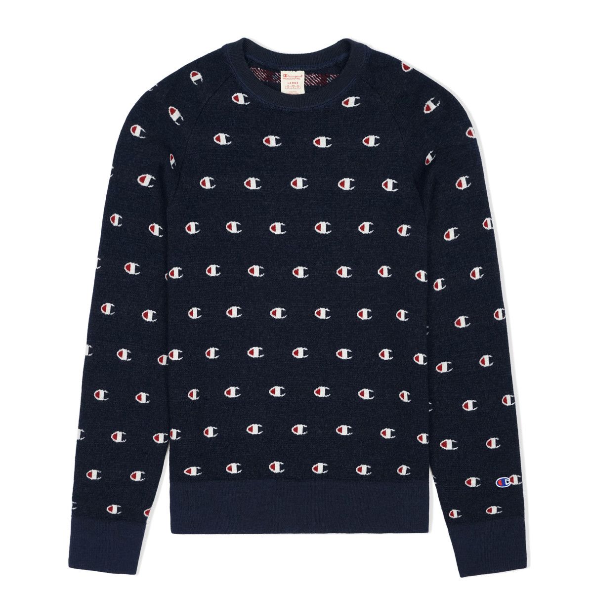 CHAMPION REVERSE WEAVE — All Over C Logo Crew Neck Navy