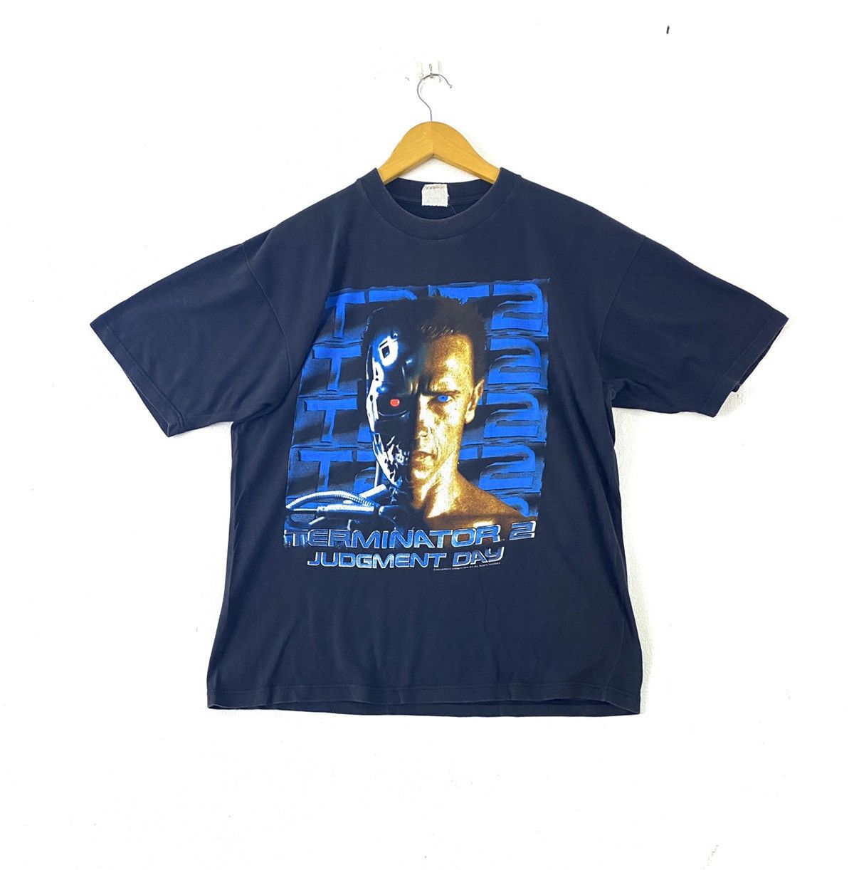 image of Movie x Rap Tees Vintage 1991 Terminator 2 Judgment Day Design T-Shirts in Black, Men's (Size Large