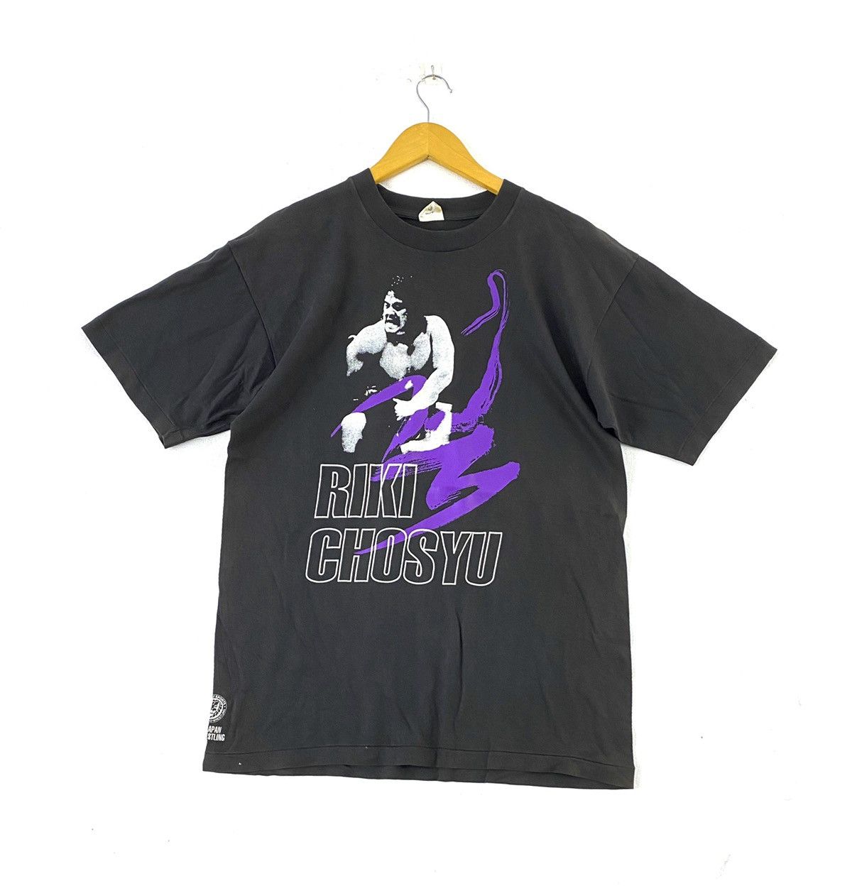 image of Vintage 90's Riki Chosyu New Japan Pro-Wrestling T-Shirts in Black, Men's (Size Large)