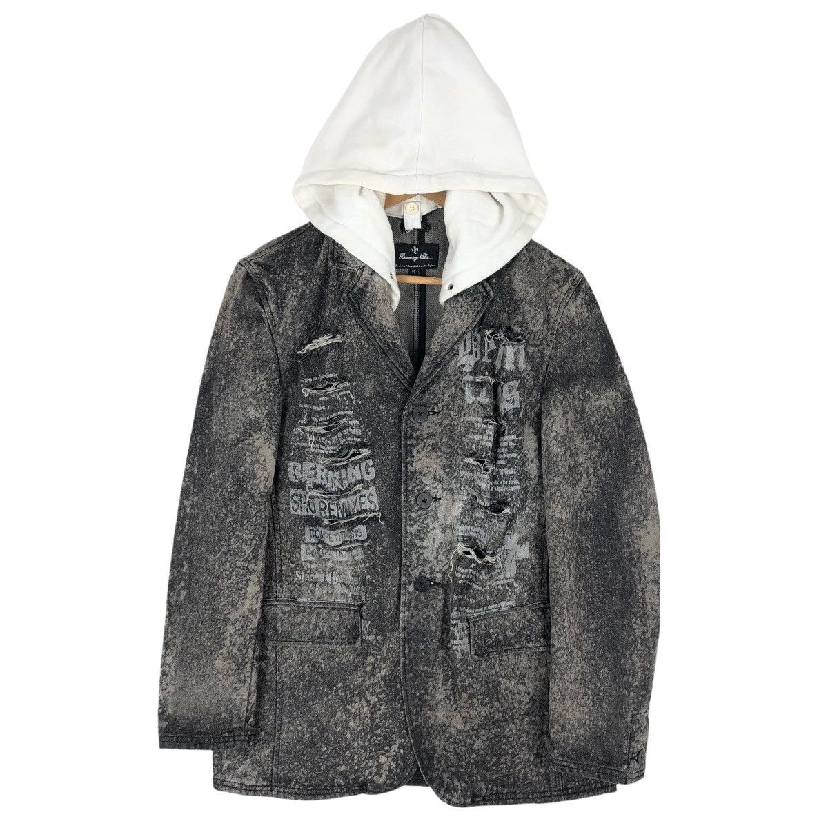 Japanese Brand Berning Sho Denim Jacket Hoodie Punk Streetwear Size US M / EU 48-50 / 2 - 1 Thumbnail