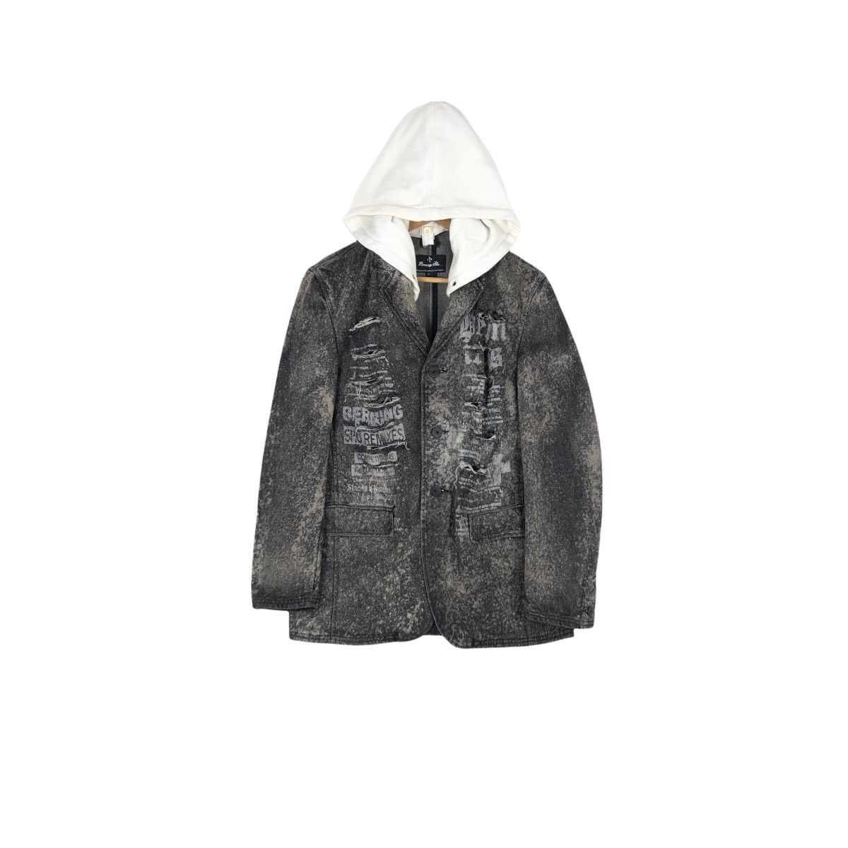 Japanese Brand Berning Sho Denim Jacket Hoodie Punk Streetwear Size US M / EU 48-50 / 2 - 2 Thumbnail