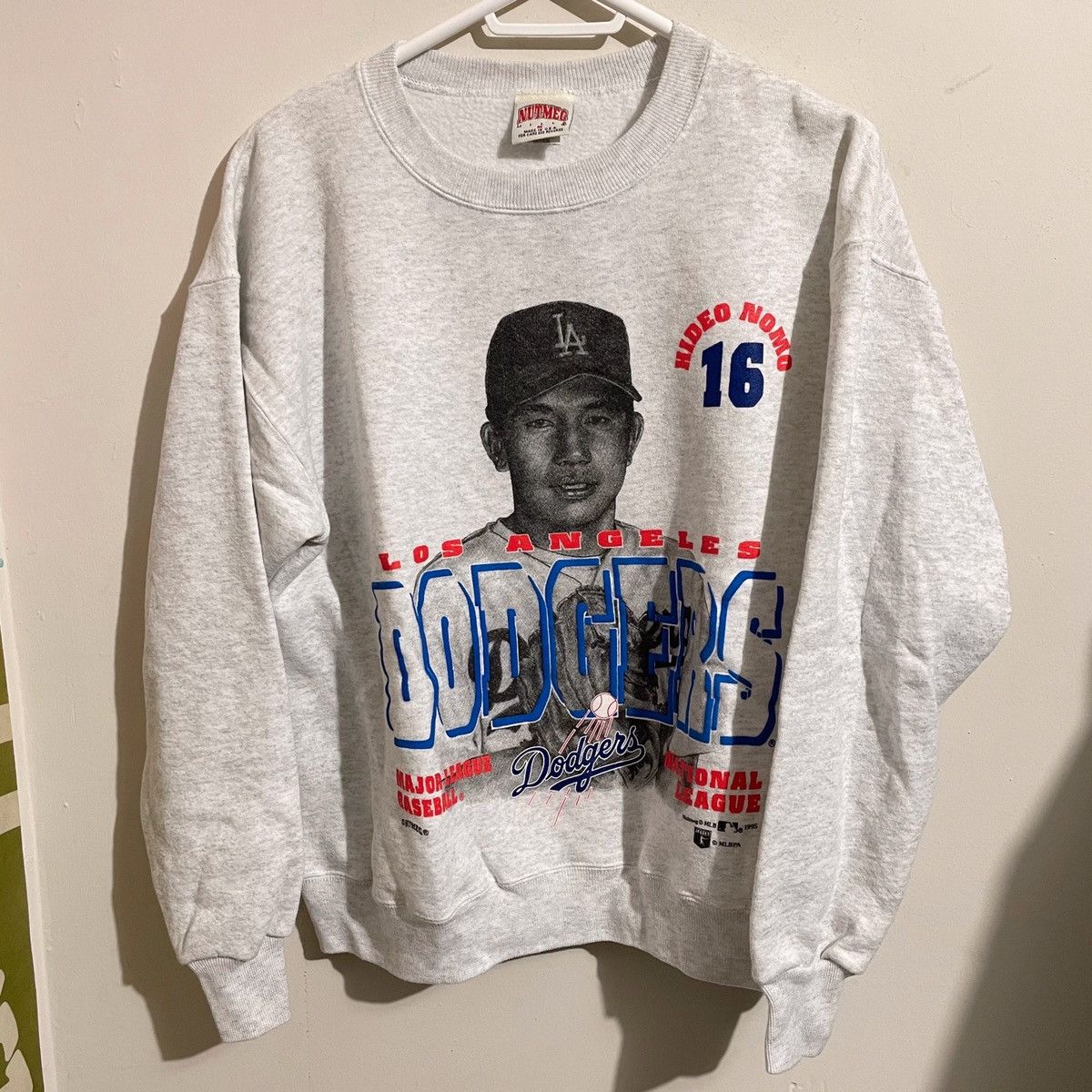 VTG Nutmeg Mills Men's Gray Dodgers Hideo Nomo Crewneck