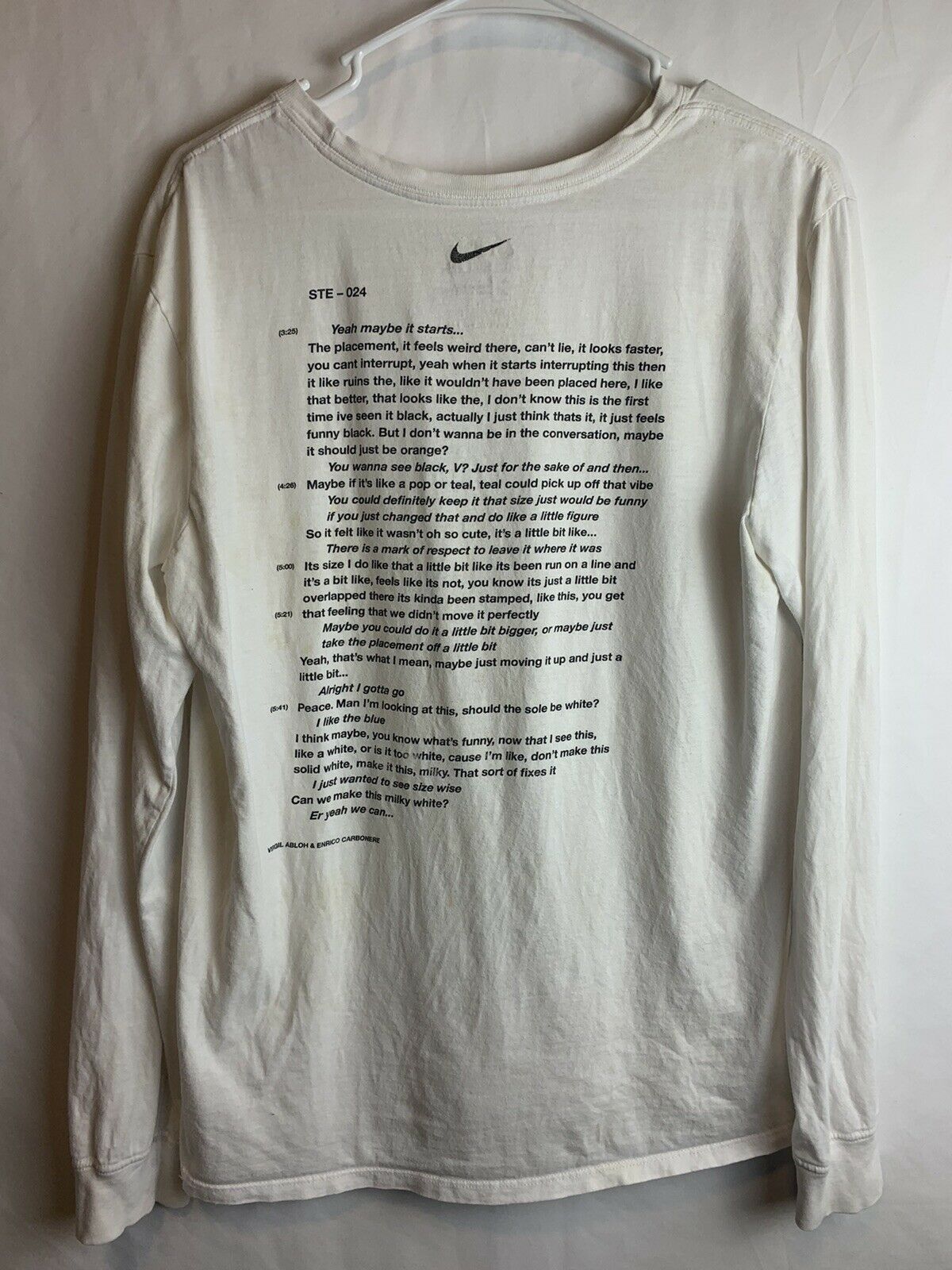 Nike Virgil Abloh White Long Sleeve T-Shirt Size Medium