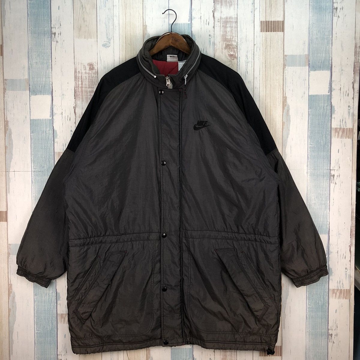 Nike × Vintage Vintage 90s Nike Big Logo Long Jacket Size US L / EU 52-54 / 3 - 2 Thumbnail