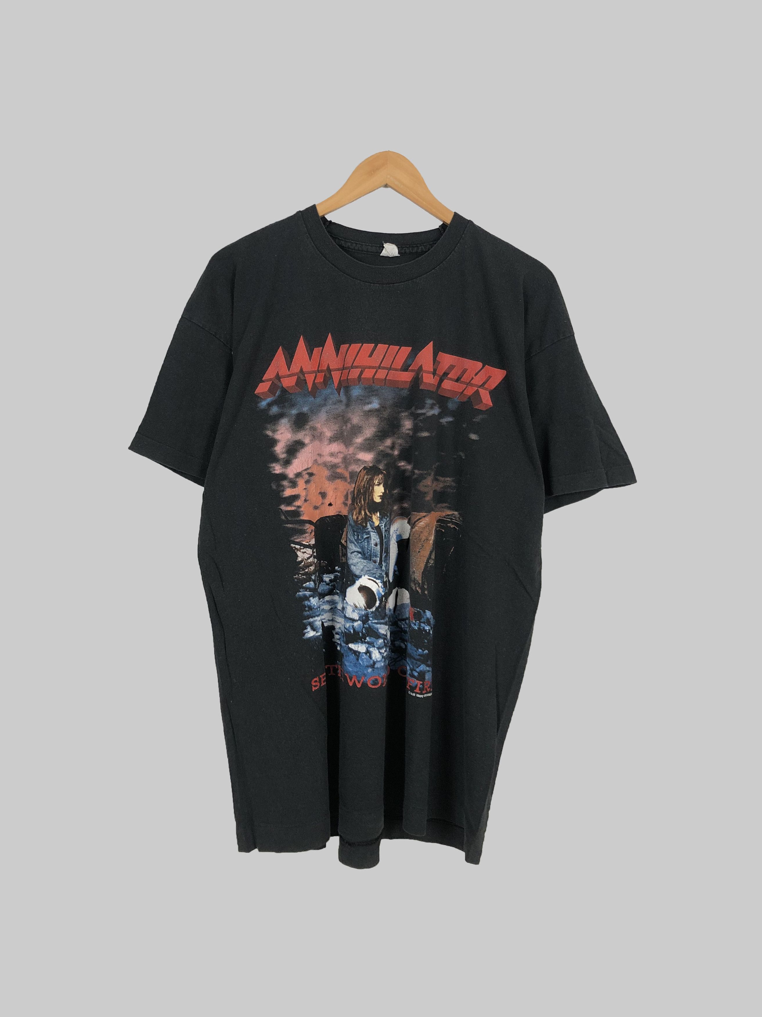 Band Tees Vintage 1993 Annihilator Set The World On Fire (Death Angel Size US XL / EU 56 / 4 - 1 Thumbnail