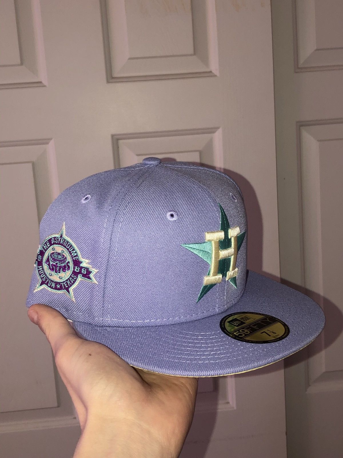New Era Fitted Lids Hat Drop Lavish Lavender Purple Houston Astros size 7  3/8