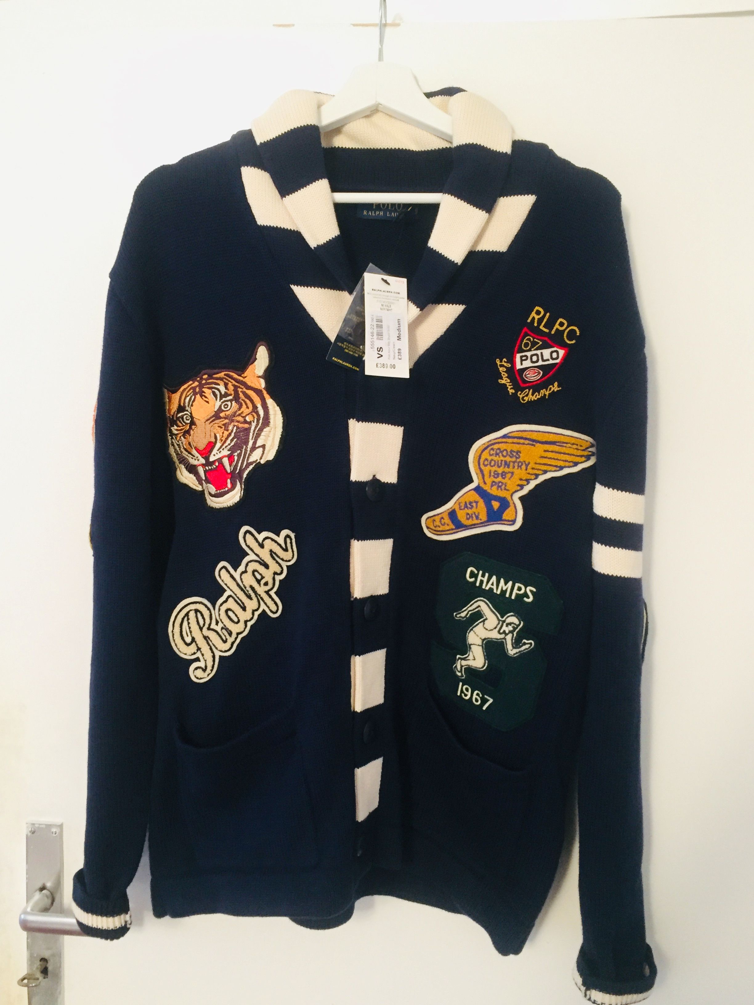 Polo Ralph Lauren Men’s 2024 Varsity Tiger Cardigan Sweater Navy Size Large NWT $268