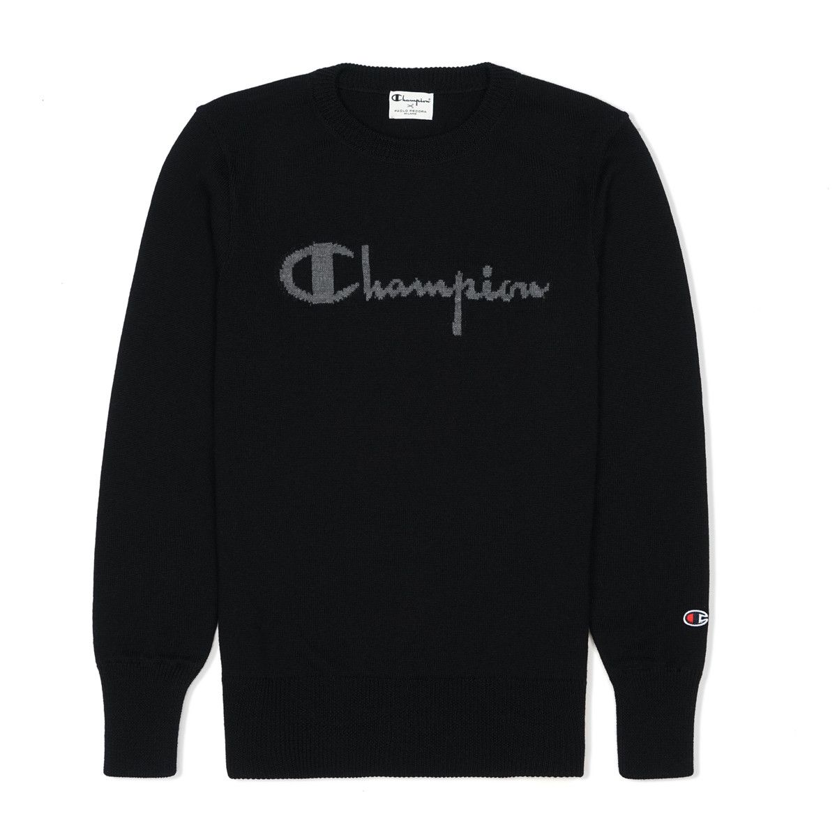 PAOLO PECORA x CHAMPION — Soft Wool Crew Neck Black