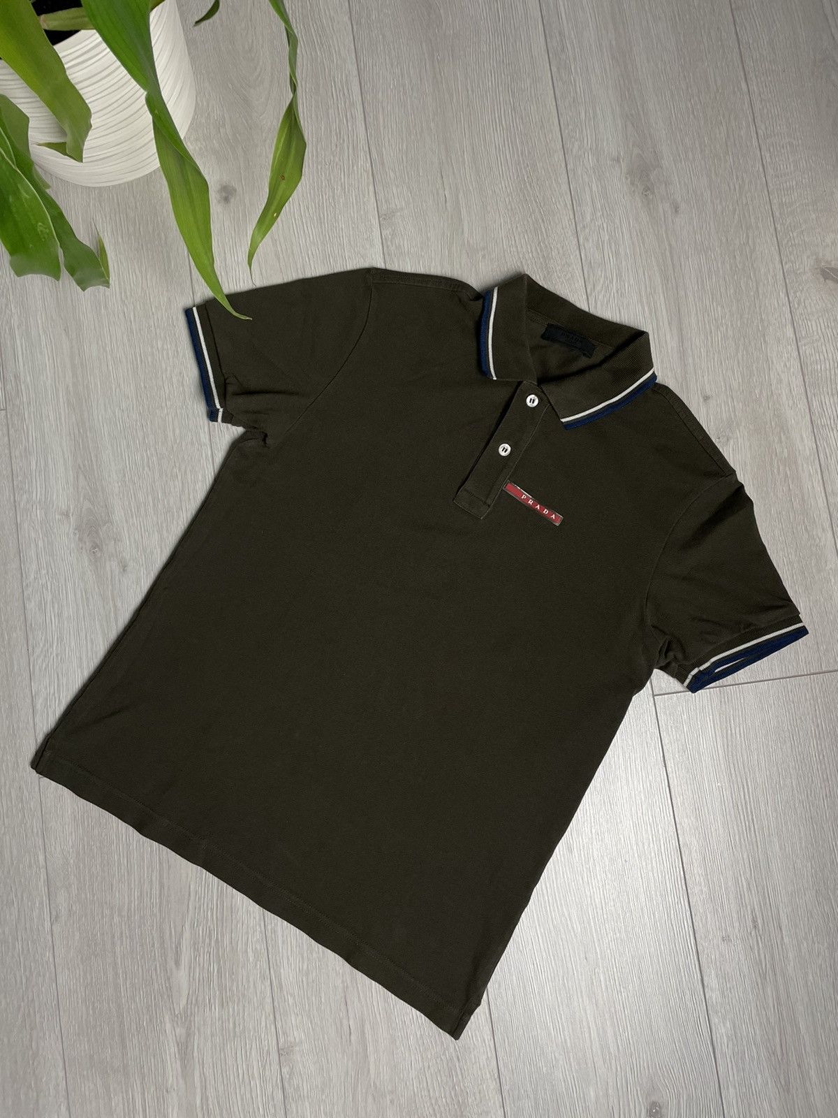 image of Prada Red Tab Brown Polo Shirt, Men's (Size Small)