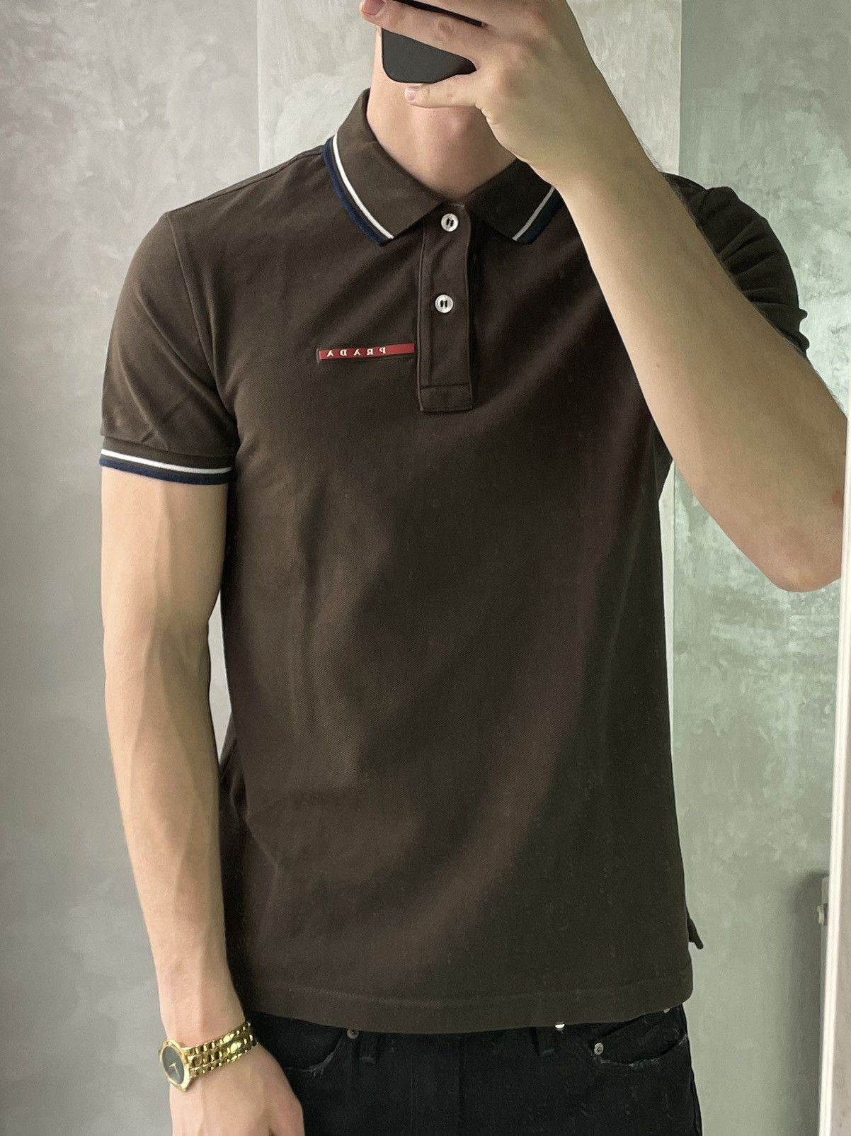 Prada Prada Red Tab Brown Polo Shirt Size US S / EU 44-46 / 1 - 7 Thumbnail