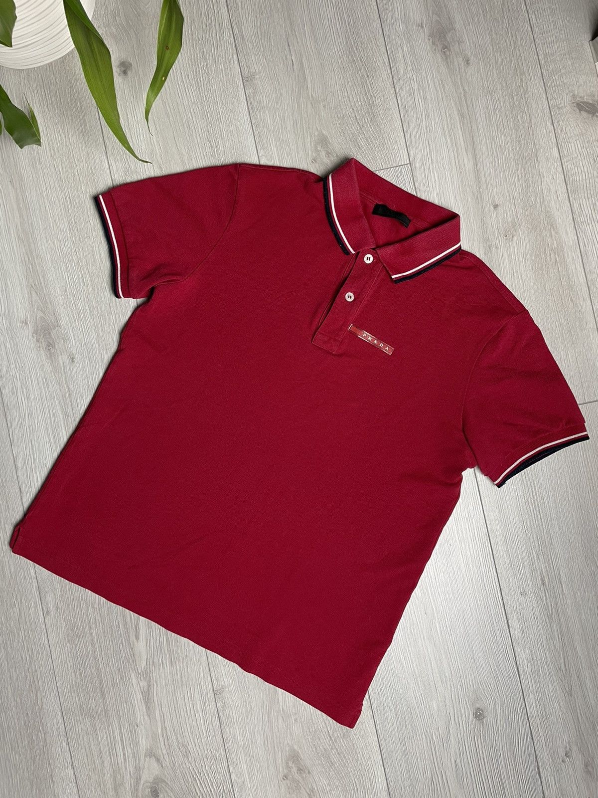 image of Prada Red Tab Red Polo Shirt, Men's (Size Small)