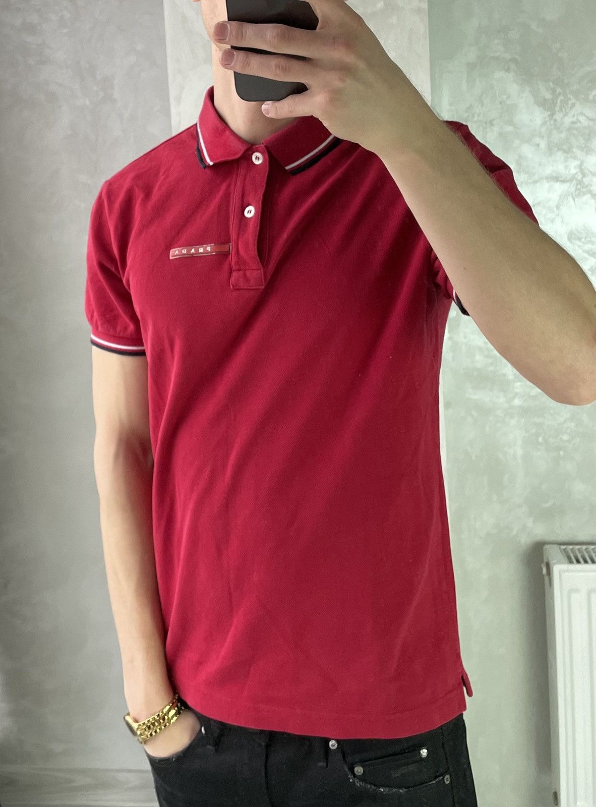 Prada Prada Red Tab Red Polo Shirt Size US S / EU 44-46 / 1 - 7 Thumbnail