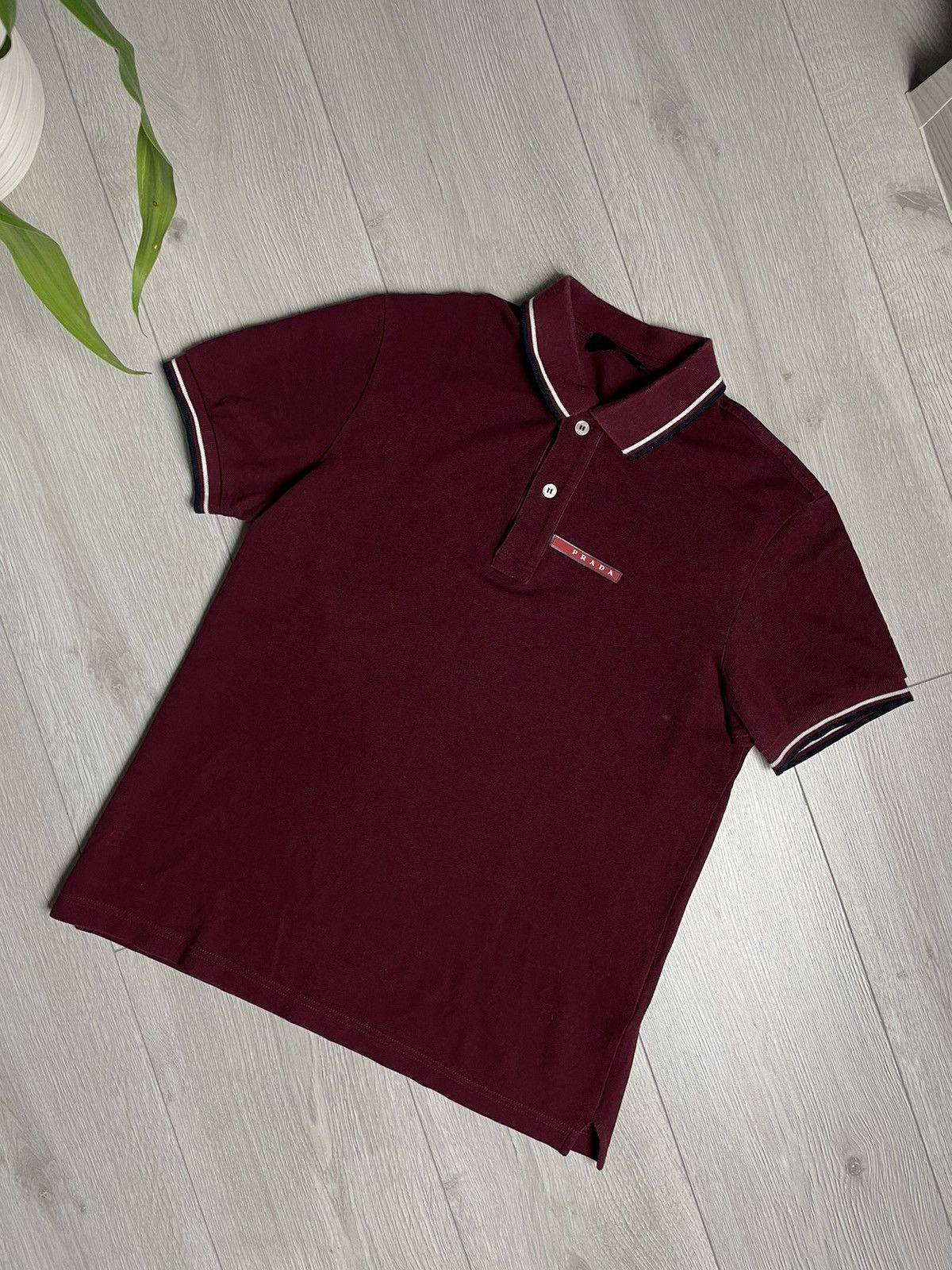 image of Prada Red Tab Burgundy Polo Shirt, Men's (Size Small)