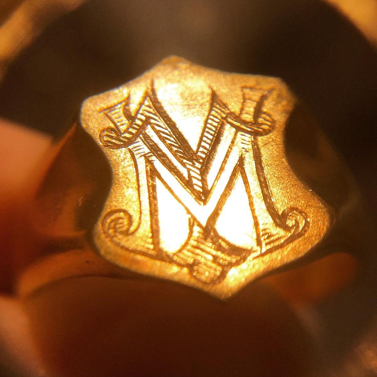 Bague Chevalière Ancienne Française En Or 18k - Diamant, Monogramme, Taille 62