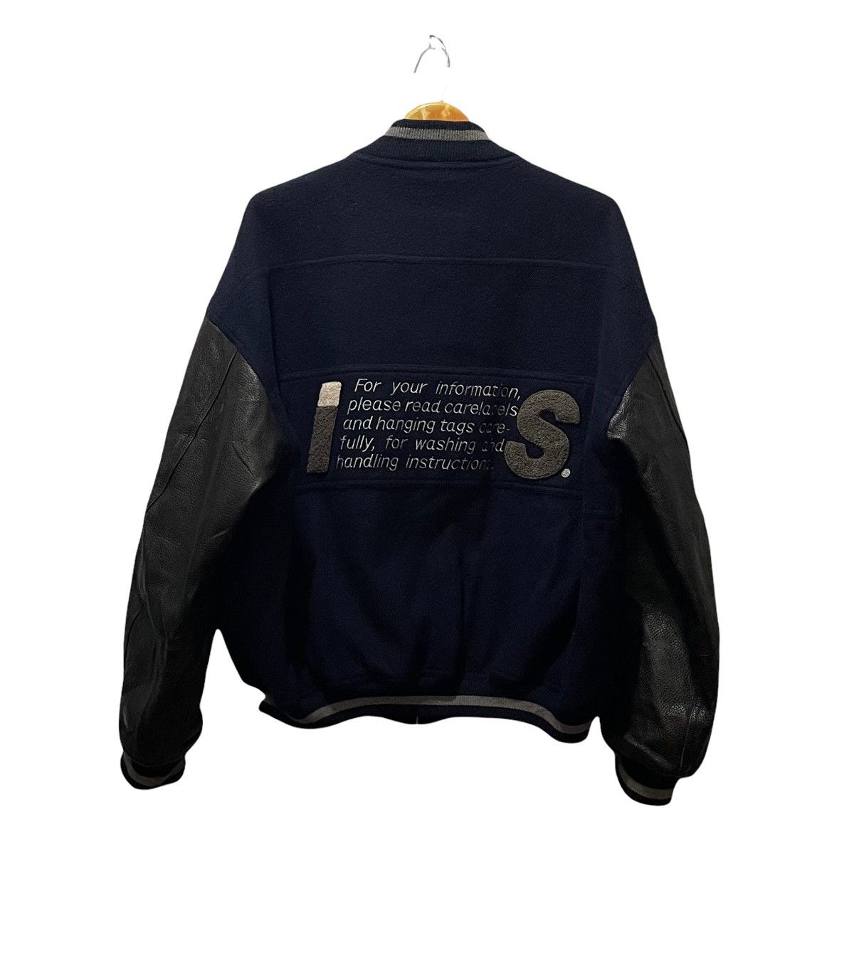 Issey Miyake I.S. Sport Leather Sleeve Varsity Jacket | Grailed