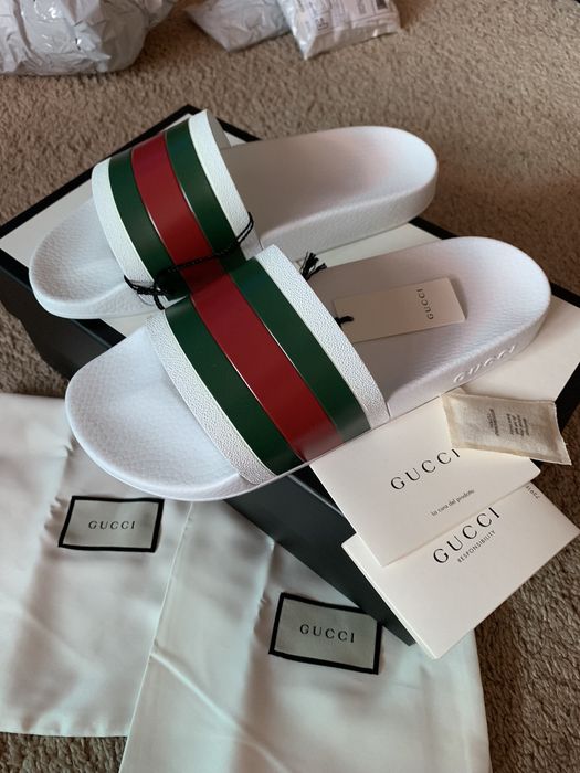 Gucci Rubber pool slide sandal Gucci flip flop web Italy white Grailed