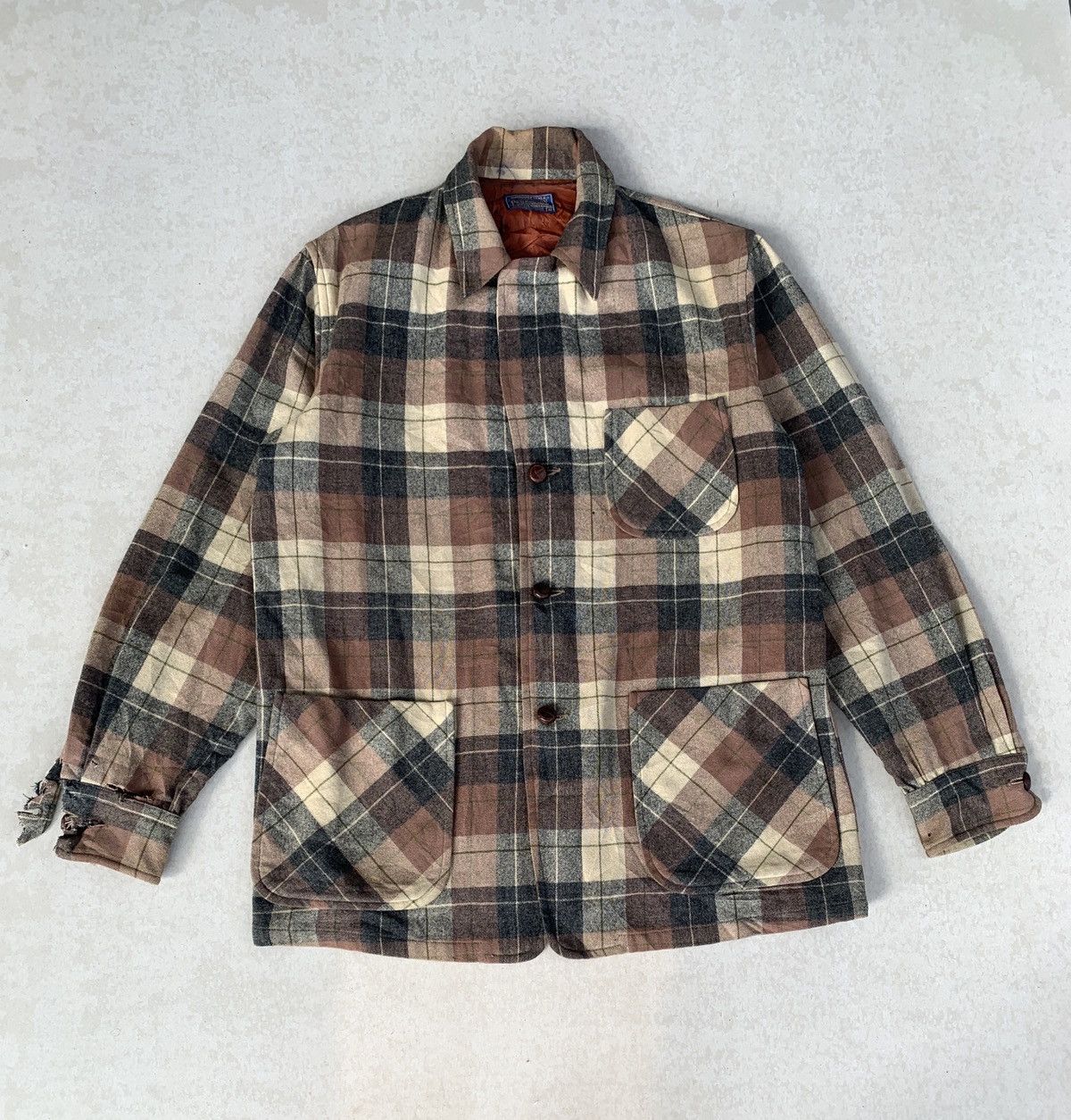 Pendleton × Vintage Vtg Distressed Pendleton Wool Button Up Jacket Size US L / EU 52-54 / 3 - 1 Thumbnail
