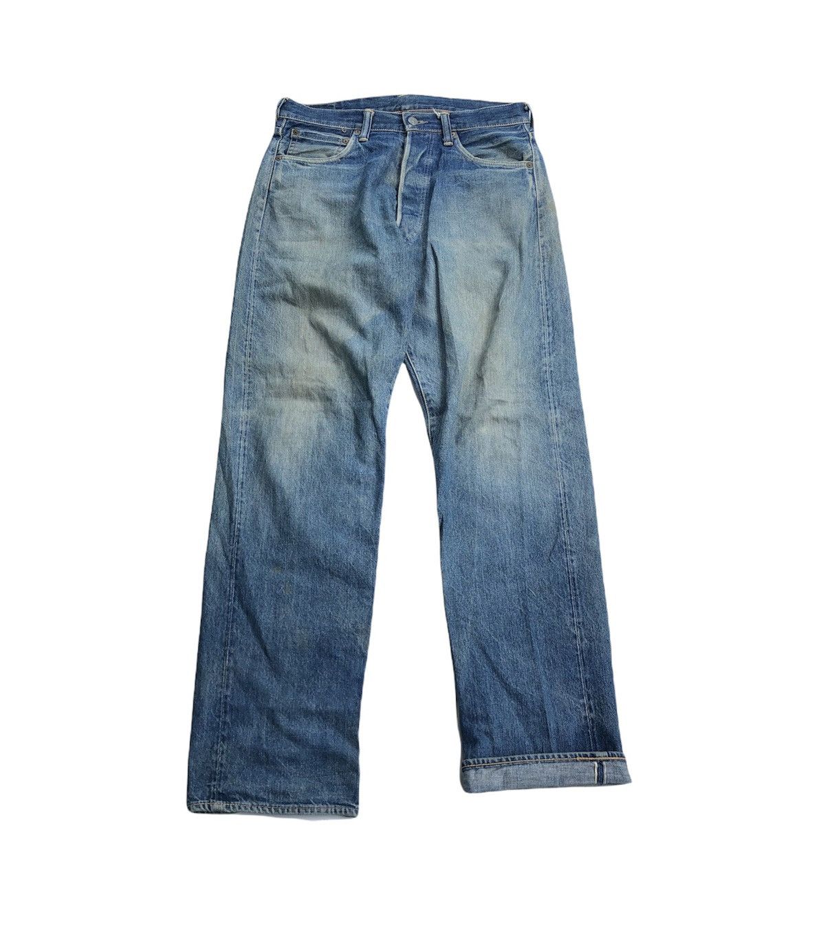 image of Distressed Denim x Evisu Vintage Evisu No.2 Daicock Japan Ripped Denim Selvadge in Blue Faded (Size