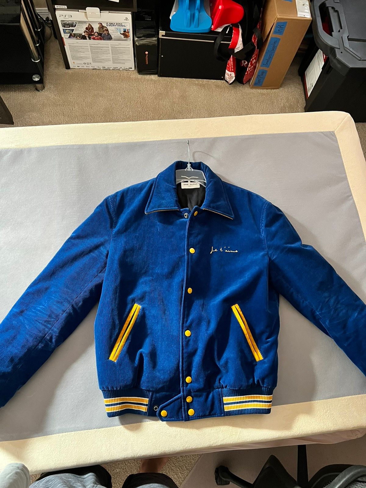Pre-owned Saint Laurent Corduroy Je T' Aime Teddy Jacket Blue Size 50