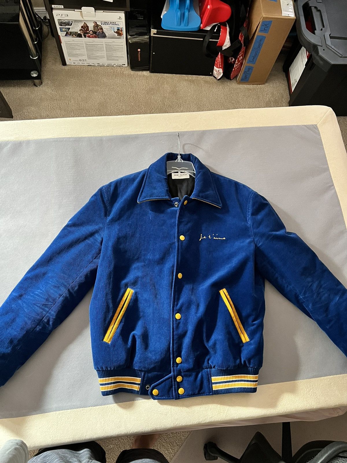 image of Saint Laurent Paris Corduroy Je T’ Aime Teddy Jacket Blue Size 50, Men's