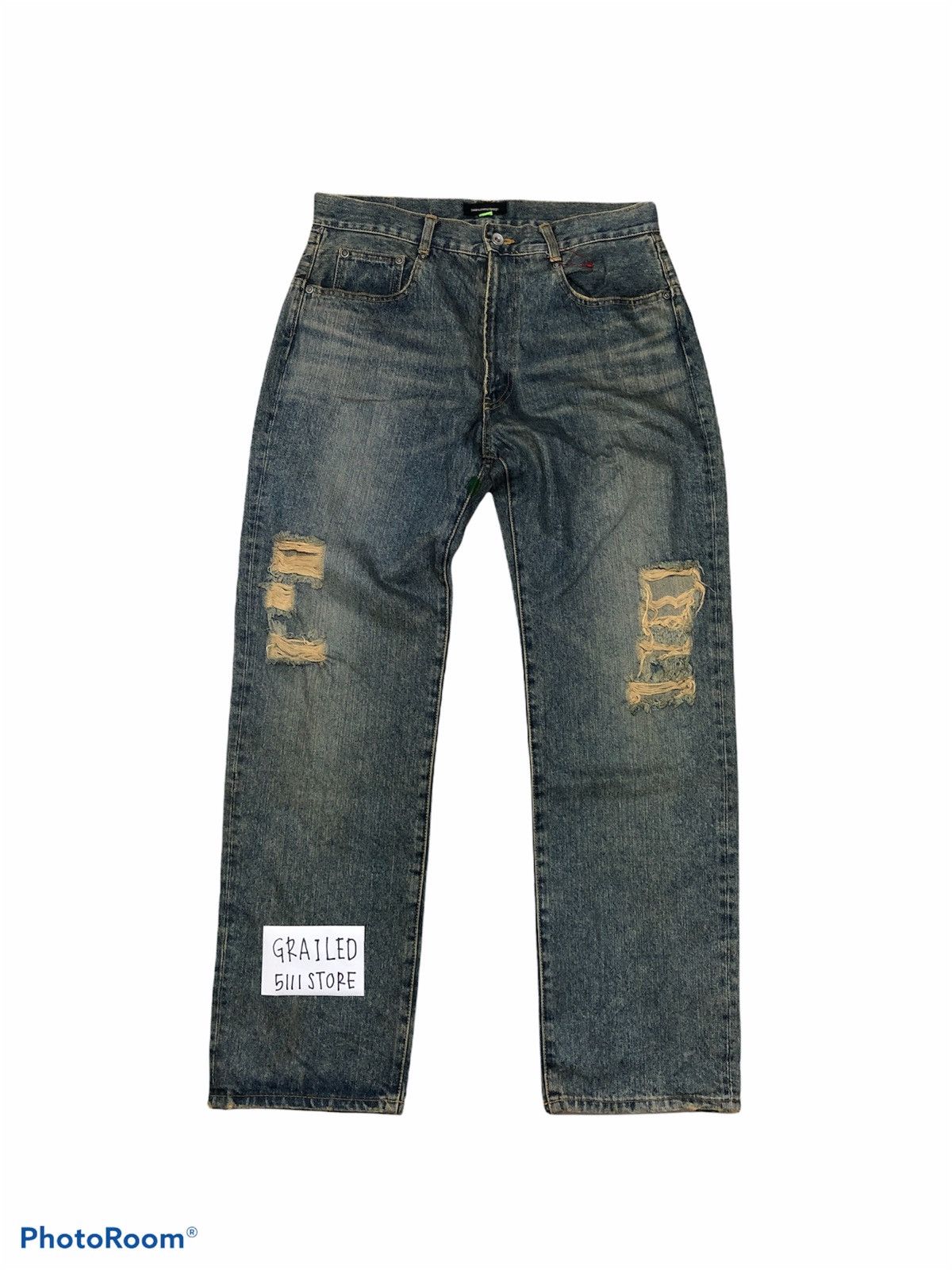 Japanese Brand Balance Wear Design Distressed Painted Denim Size US 32 / EU 48 - 1 Thumbnail