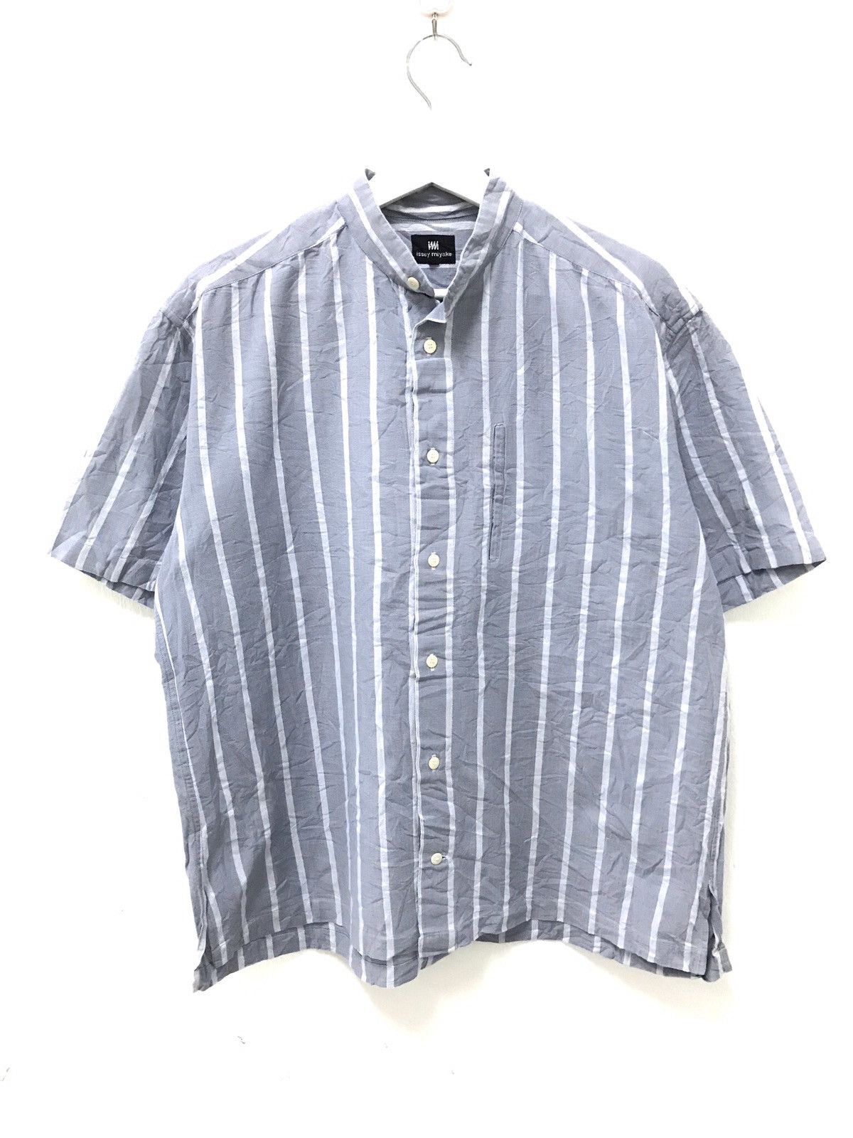 Issey Miyake × Japanese Brand × Vintage 💥90s Issey Miyake Blue Stripe Button Shirt Size US S / EU 44-46 / 1 - 1 Thumbnail
