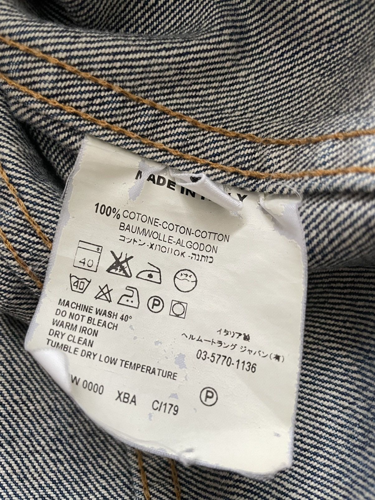 Helmut Lang Denim Jacket Cropped Vintage Effect Indigo Wash