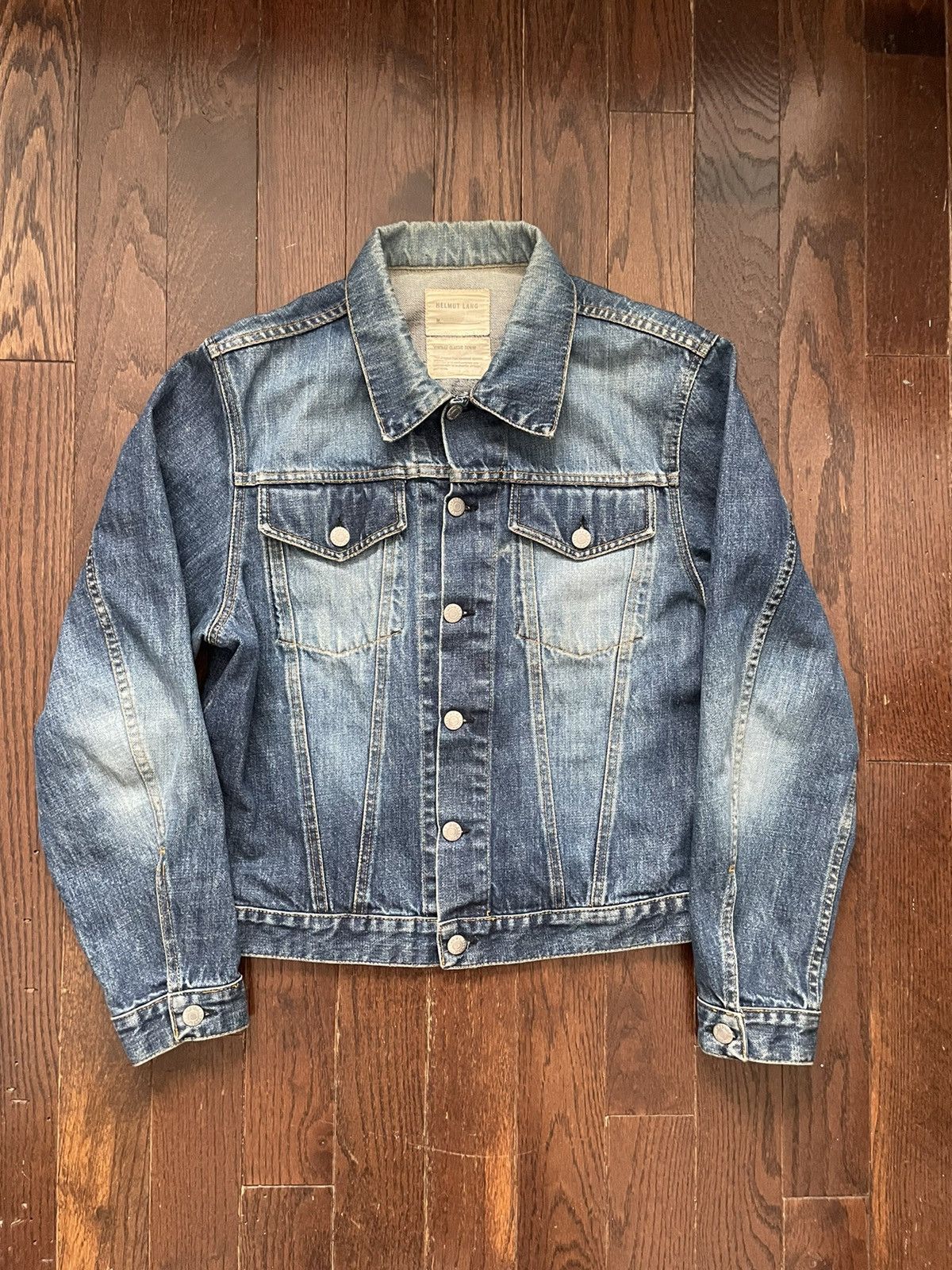 Helmut Lang Denim Jacket Cropped Vintage Effect Indigo Wash