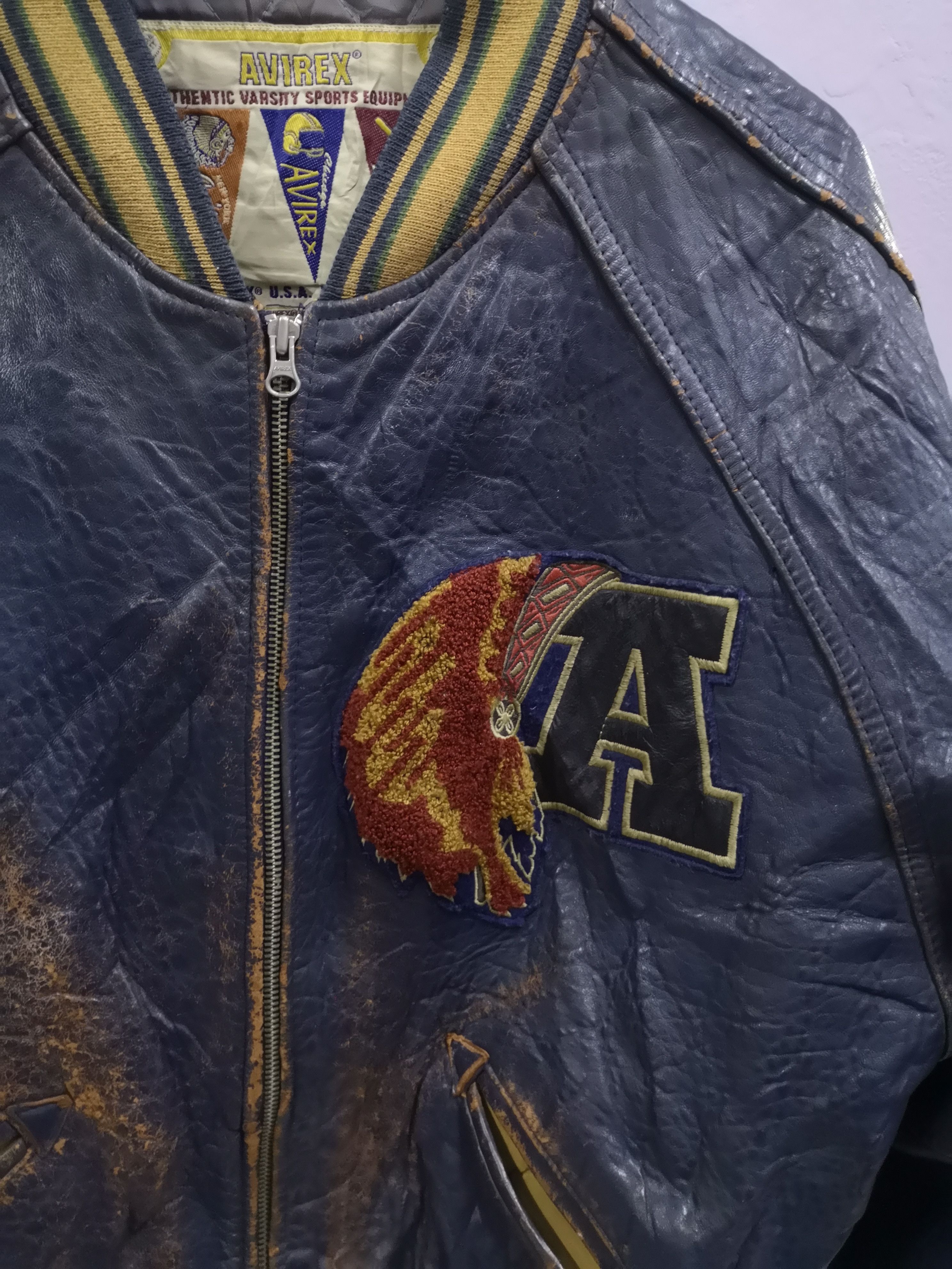 Avirex 🛩Rare Vtg Avirex Leather Bomber Indian Apache Tomahawk USA Size US M / EU 48-50 / 2 - 4 Thumbnail