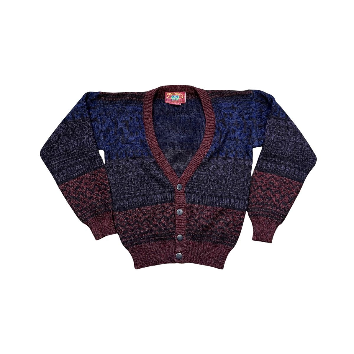 Vintage 90s chart well dark tone knit cardigan Size US S / EU 44-46 / 1 - 1 Thumbnail