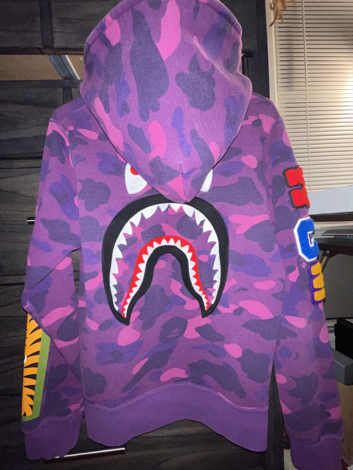 Bape (Rare) Bape “Embroidered Shark” Back Logo Full Zip-Up Hoodie | Grailed