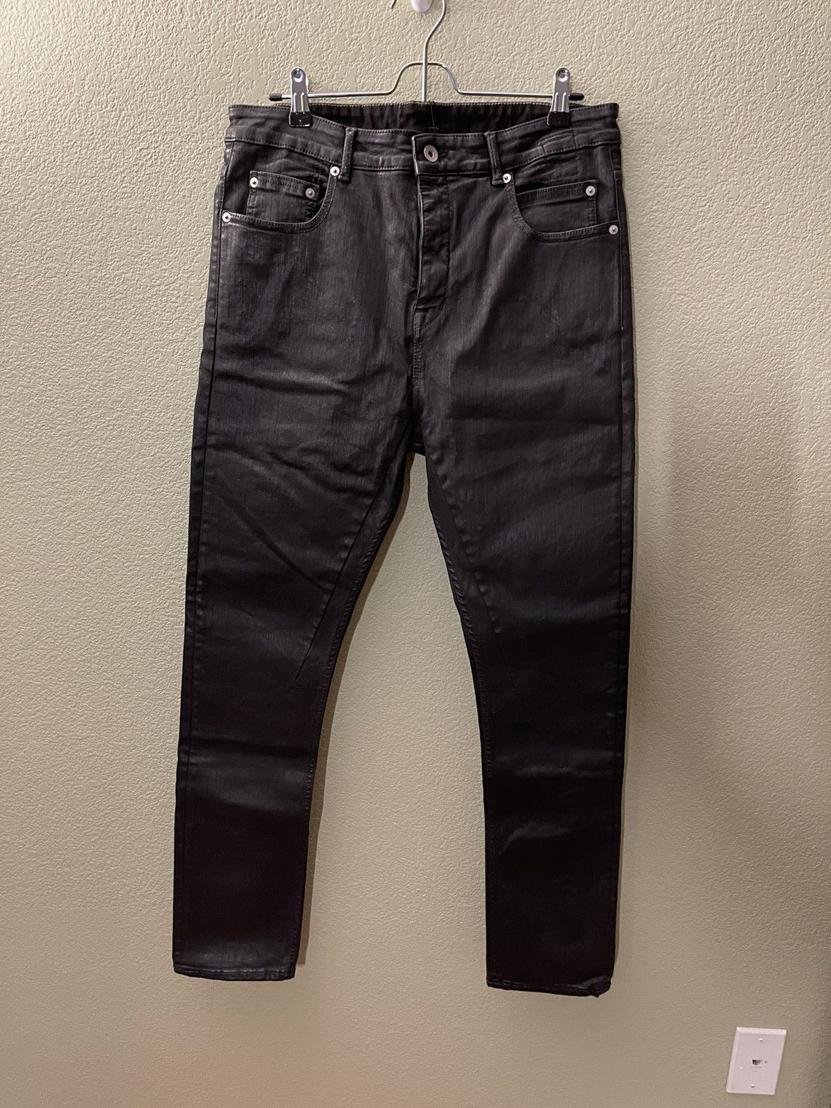 image of Rick Owens Sbw Detroit Cut Waxed Denim in Black, Men's (Size 32)