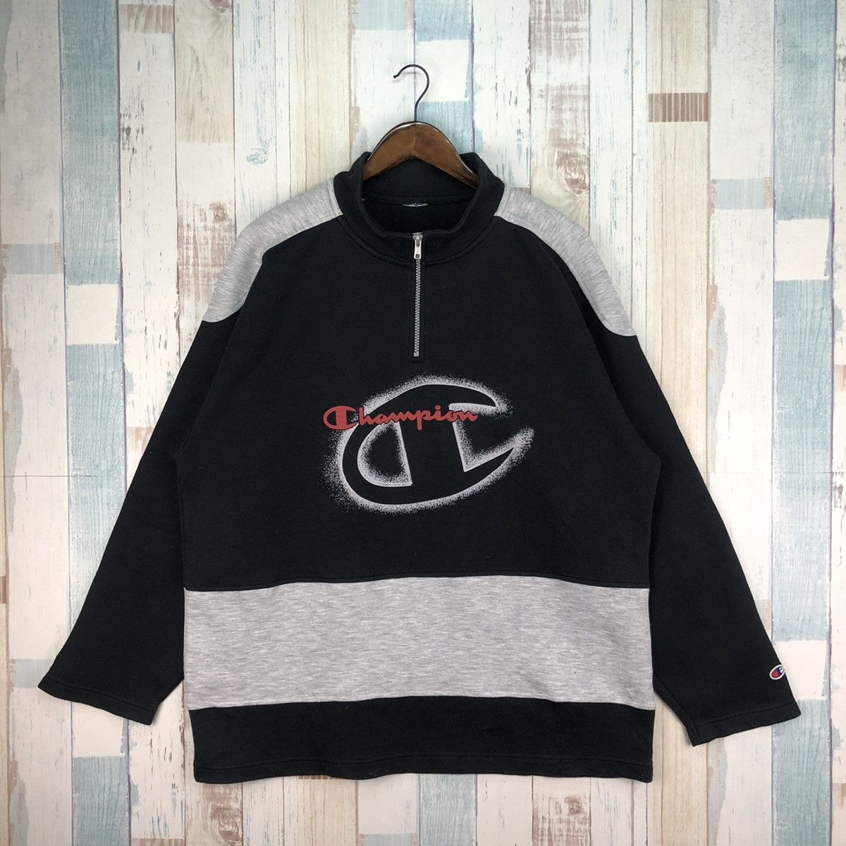 Champion × Vintage Vintage Champion Big Logo Half Zip Sweatshirt Size US XL / EU 56 / 4 - 1 Thumbnail