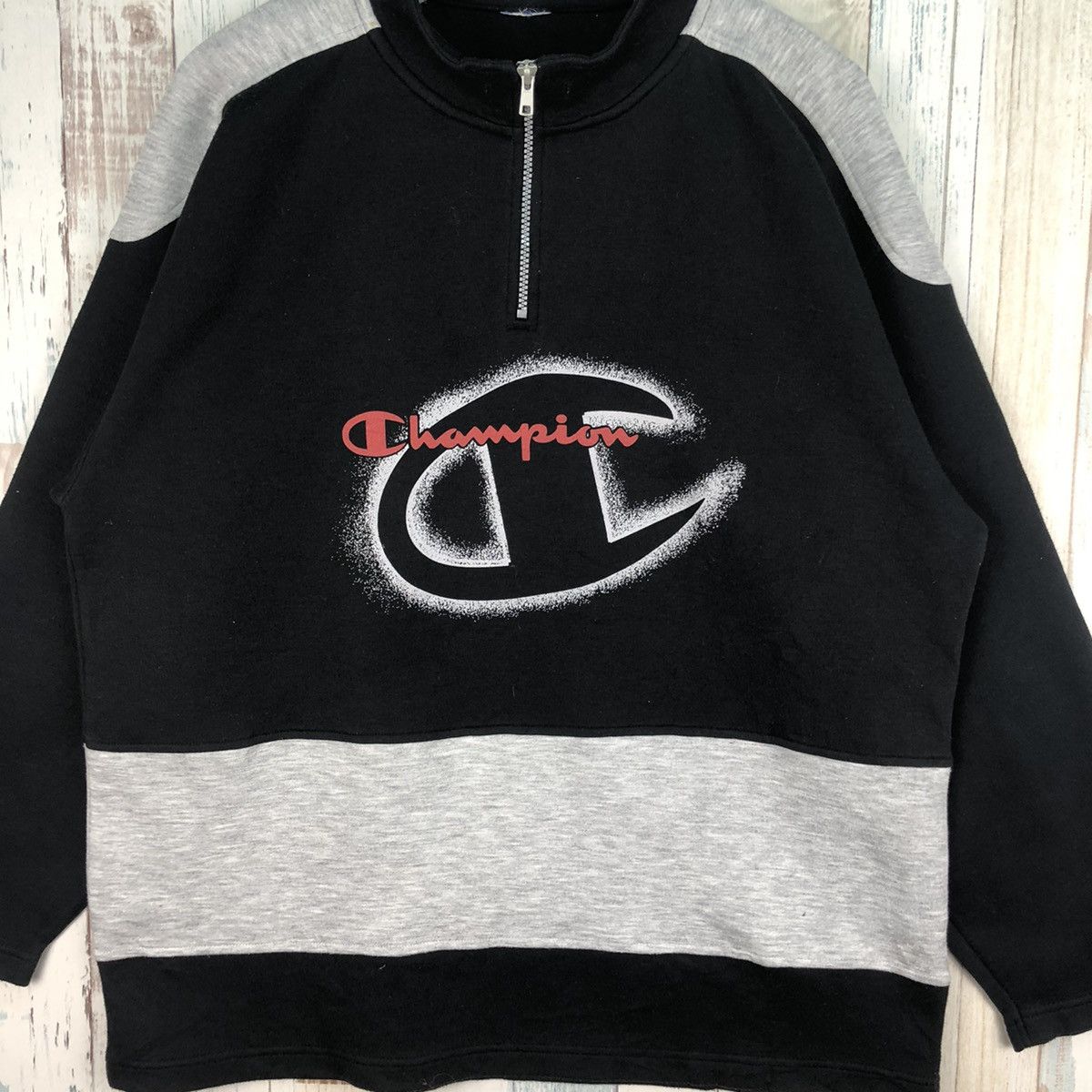 Champion × Vintage Vintage Champion Big Logo Half Zip Sweatshirt Size US XL / EU 56 / 4 - 4 Thumbnail