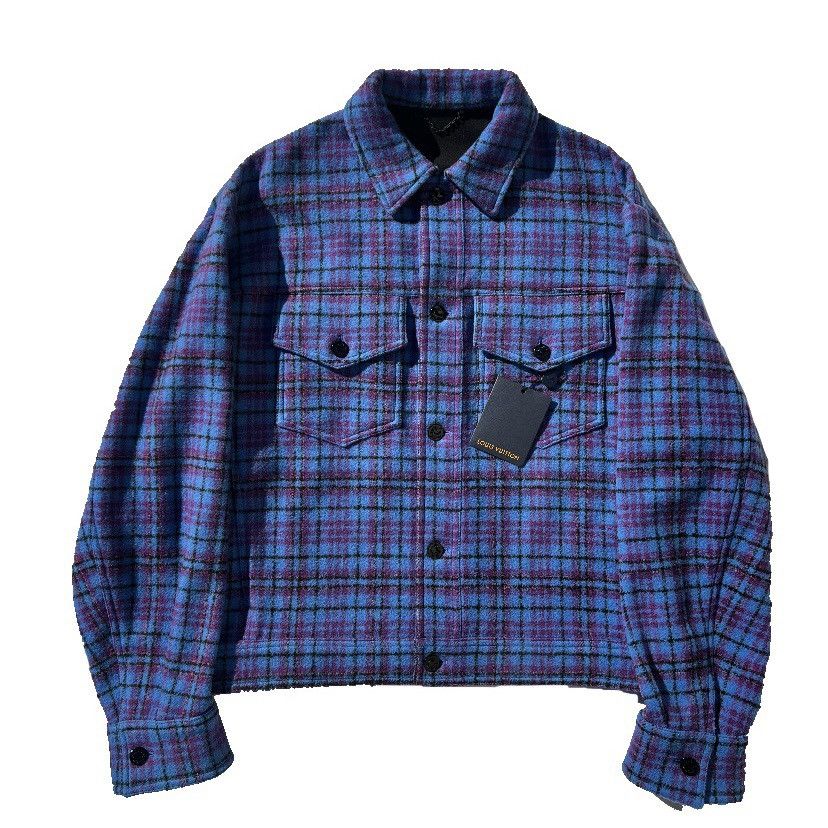 Louis Vuitton Men's Cropped Flannel Blouson Trucker Jacket Wool Blend