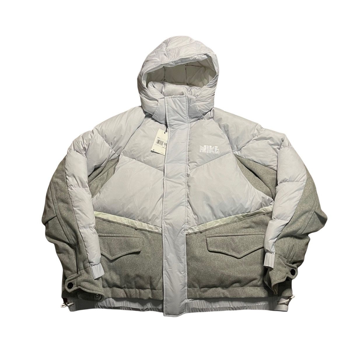 image of Nike x Sacai Nrg Quilted Nylon & Wool Parka in White, Men's (Size 2XL)