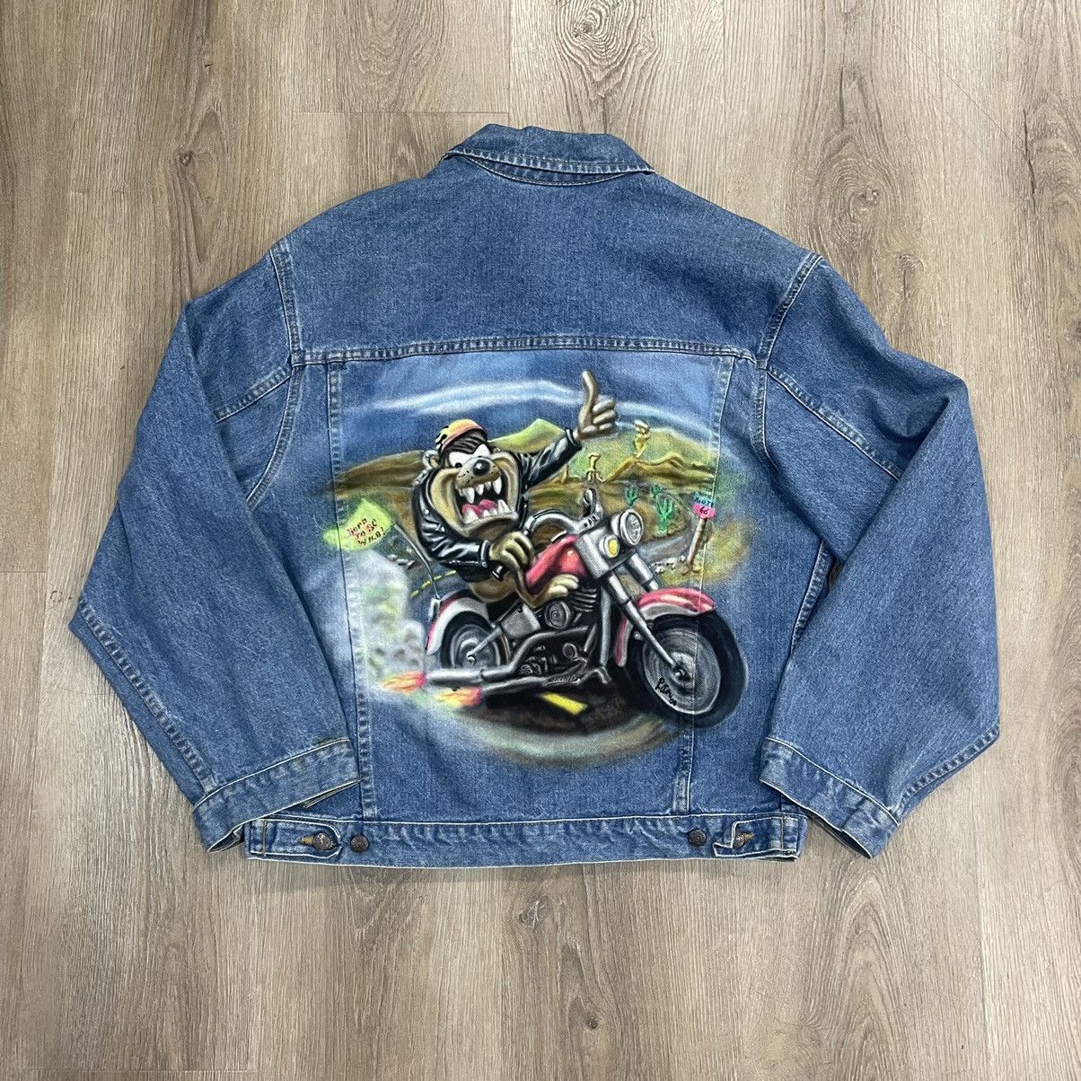 Vintage Vintage 2000s Custom Airbrush Taz Denim Jacket Grailed