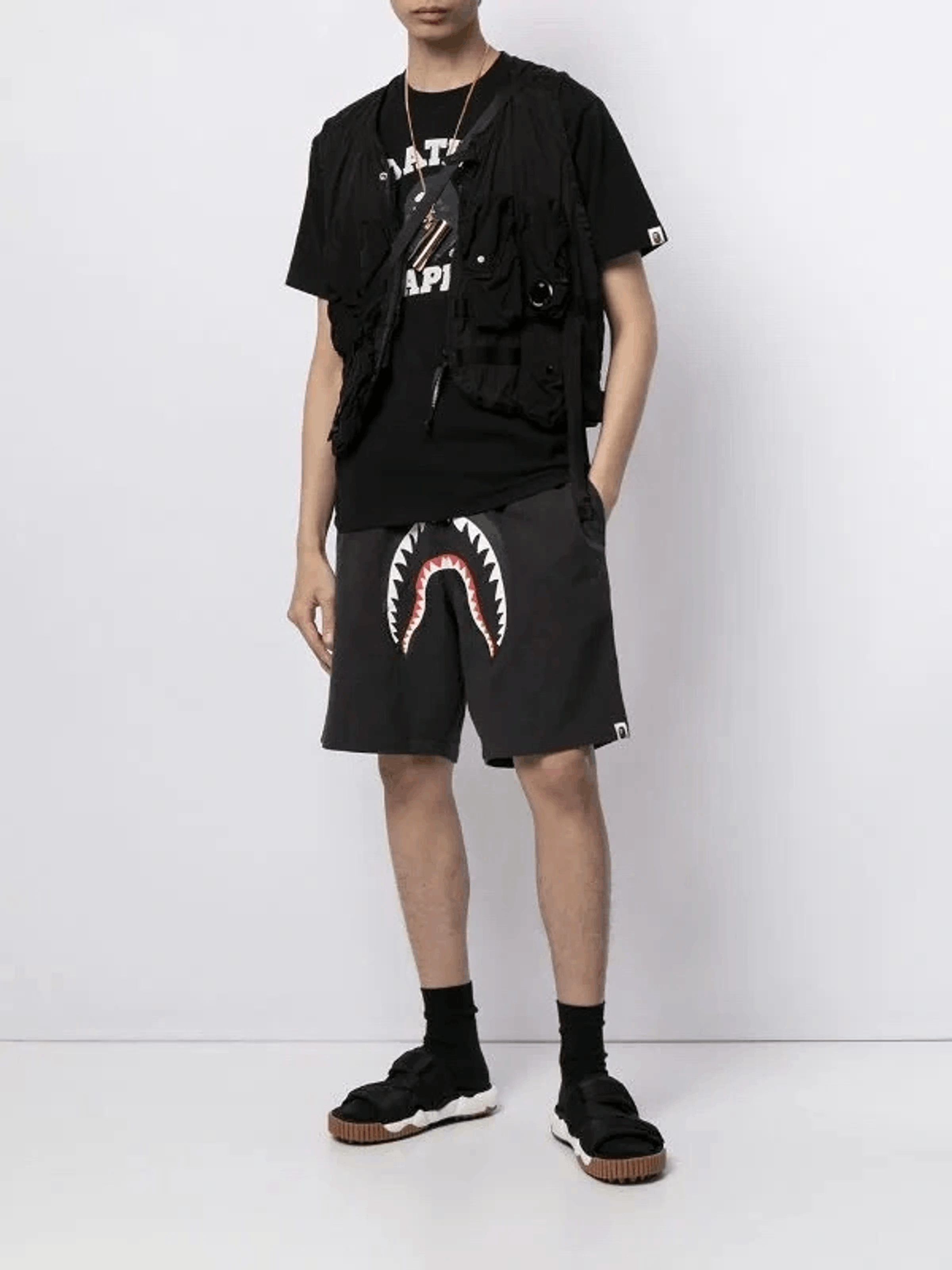 Bape (Size M) BAPE Shark Wide Sweat Shorts Black Size US 32 / EU 48 - 14 Thumbnail