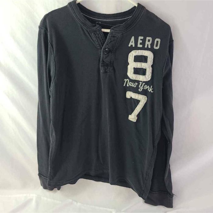 Aeropostale Aeropostale Mens Henley Shirt Black Long Sleeve Cotton L