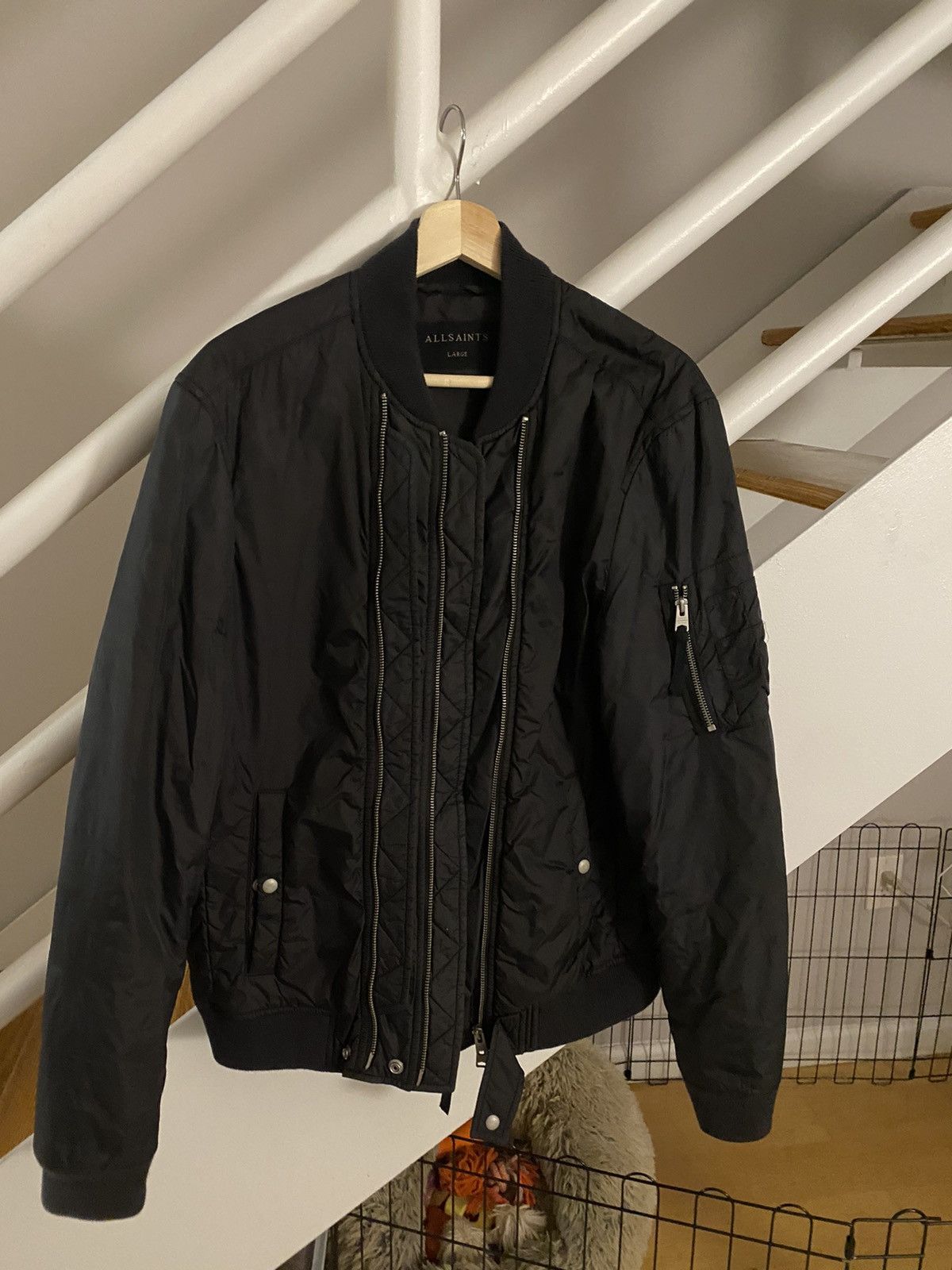 Allsaints Black Double Zip Bomber Size US L / EU 52-54 / 3 - 1 Thumbnail