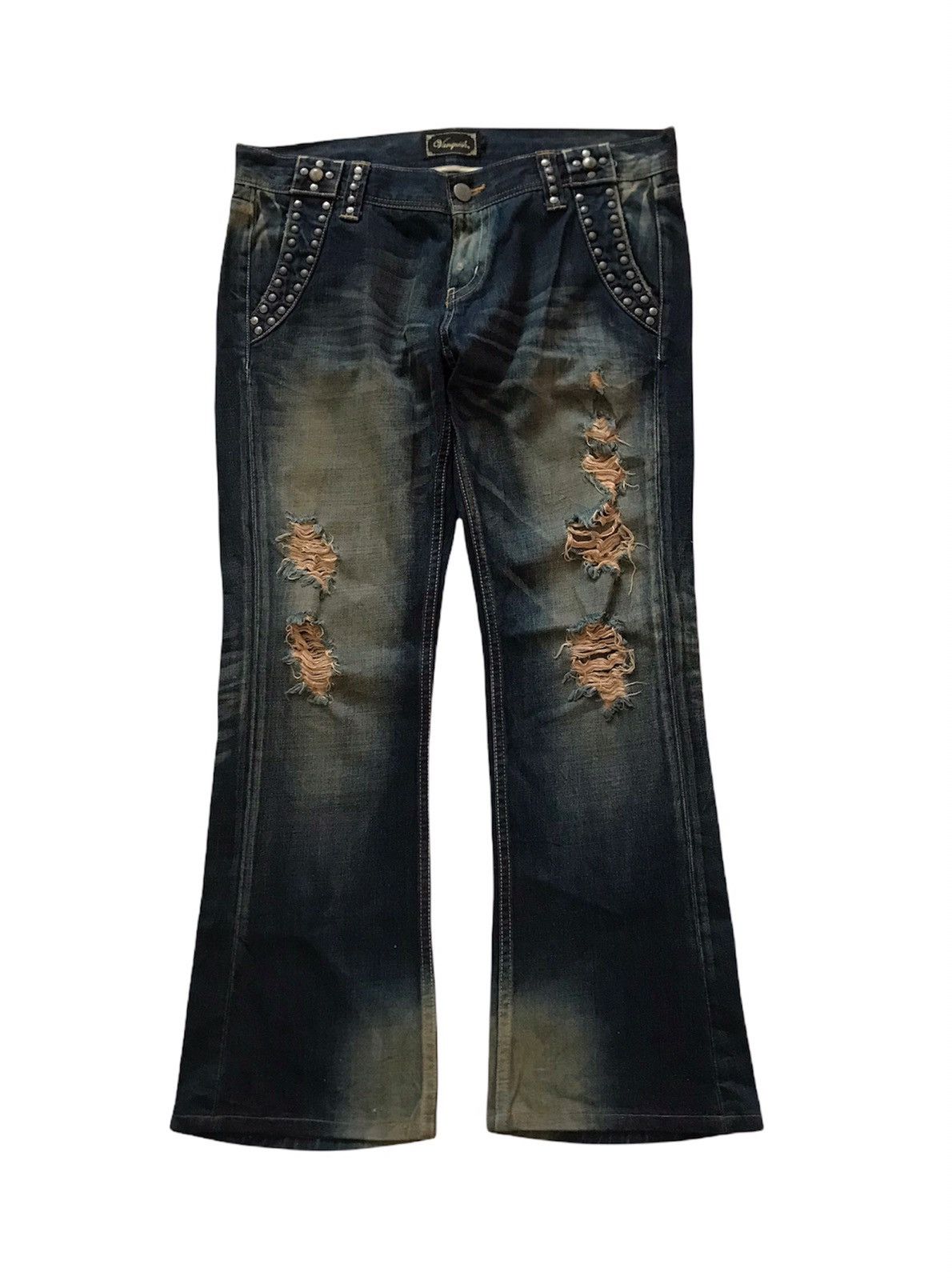 image of Avant Garde x If Six Was Nine Vanquish Distressed Flare Jeans in Blue Distressed, Men's (Size 33)