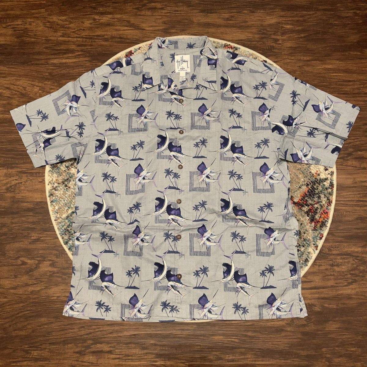 Guy Harvey Guy Harvey Aftco Bluewater Marlin Fish Hawaiian Button Shirt