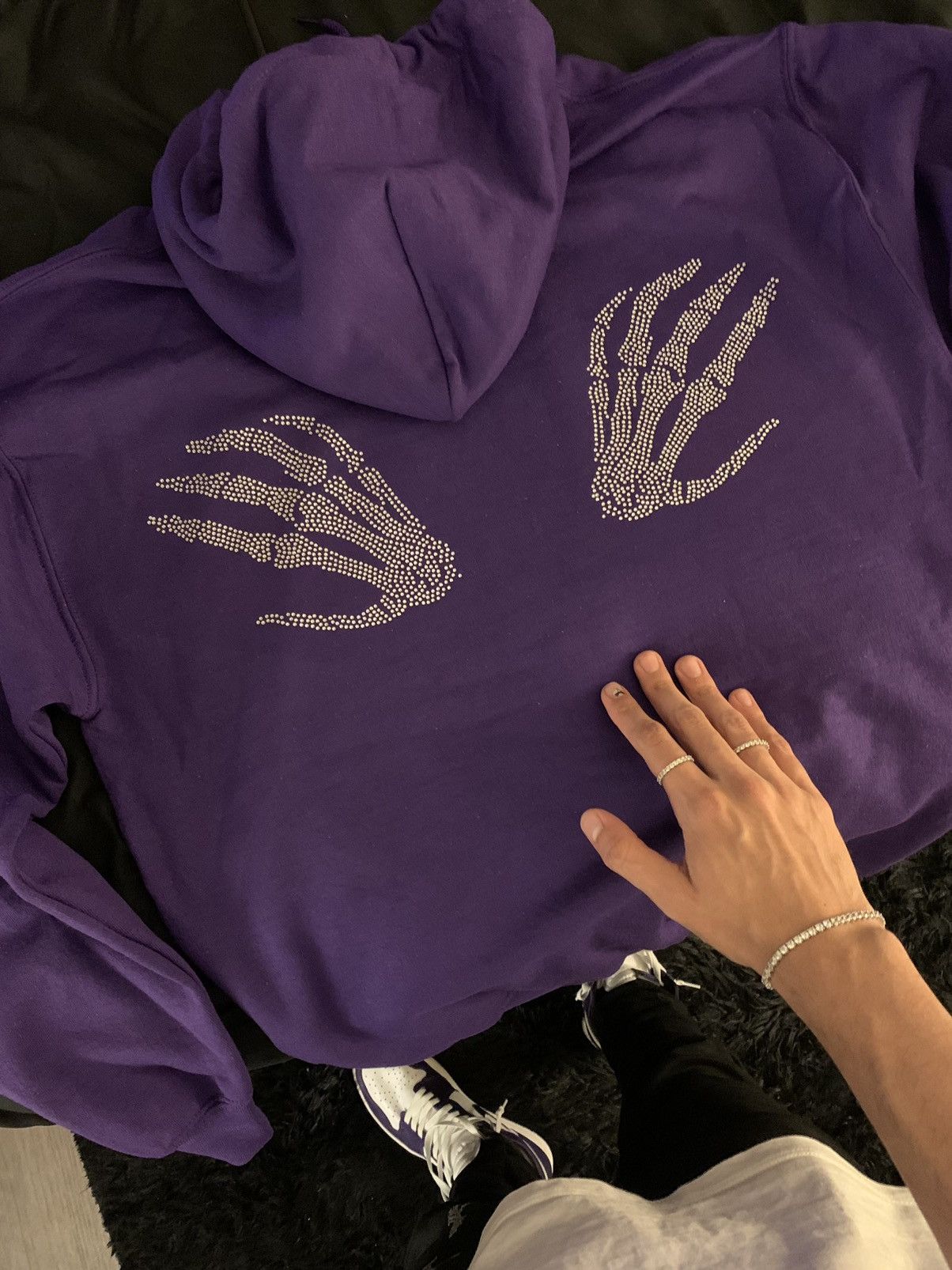 Vintage Rhinestones Skeleton Hands and Cross Hoodie | Grailed