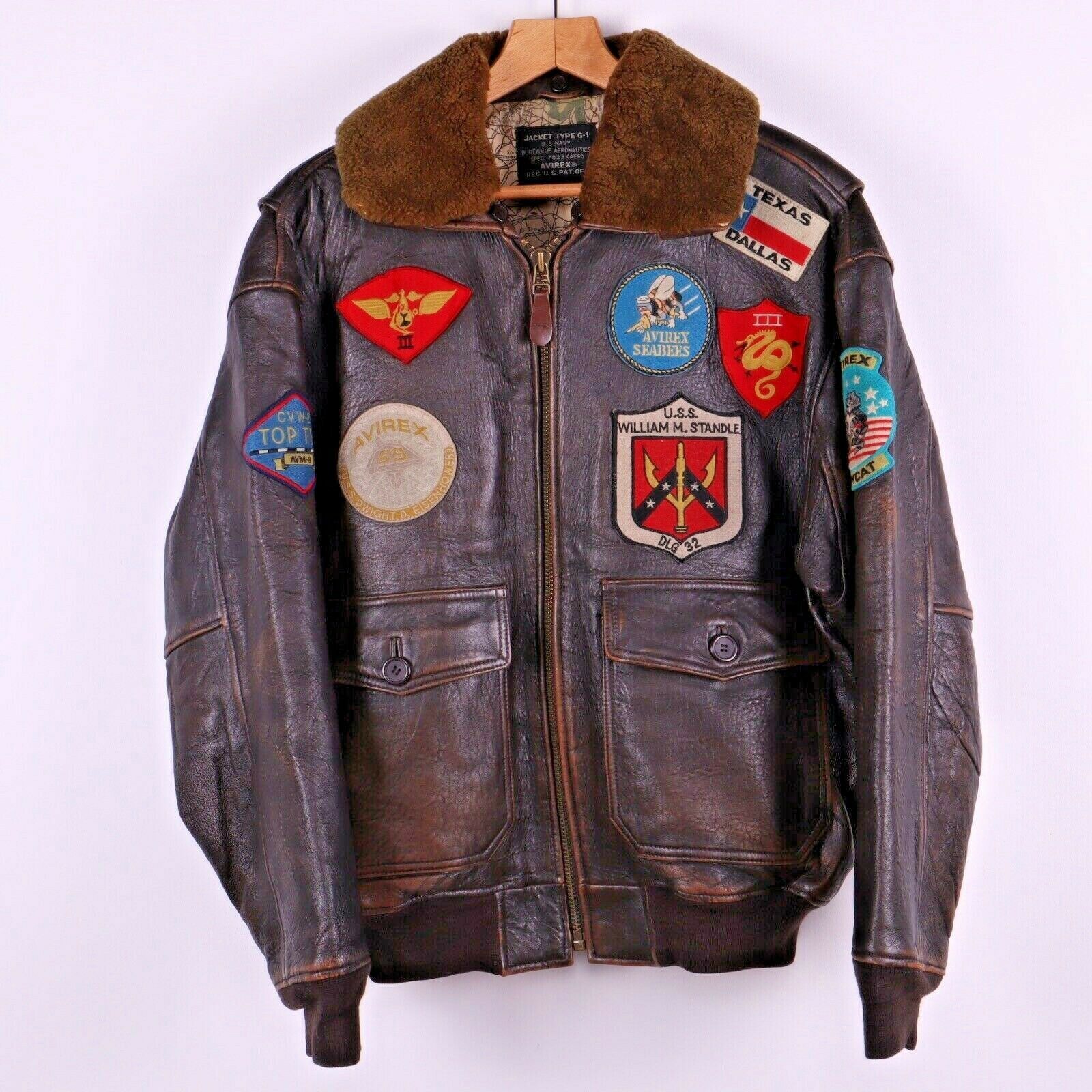 Vintage Avirex Seabees USS William M.Standle Brown Leather Jacket | Grailed